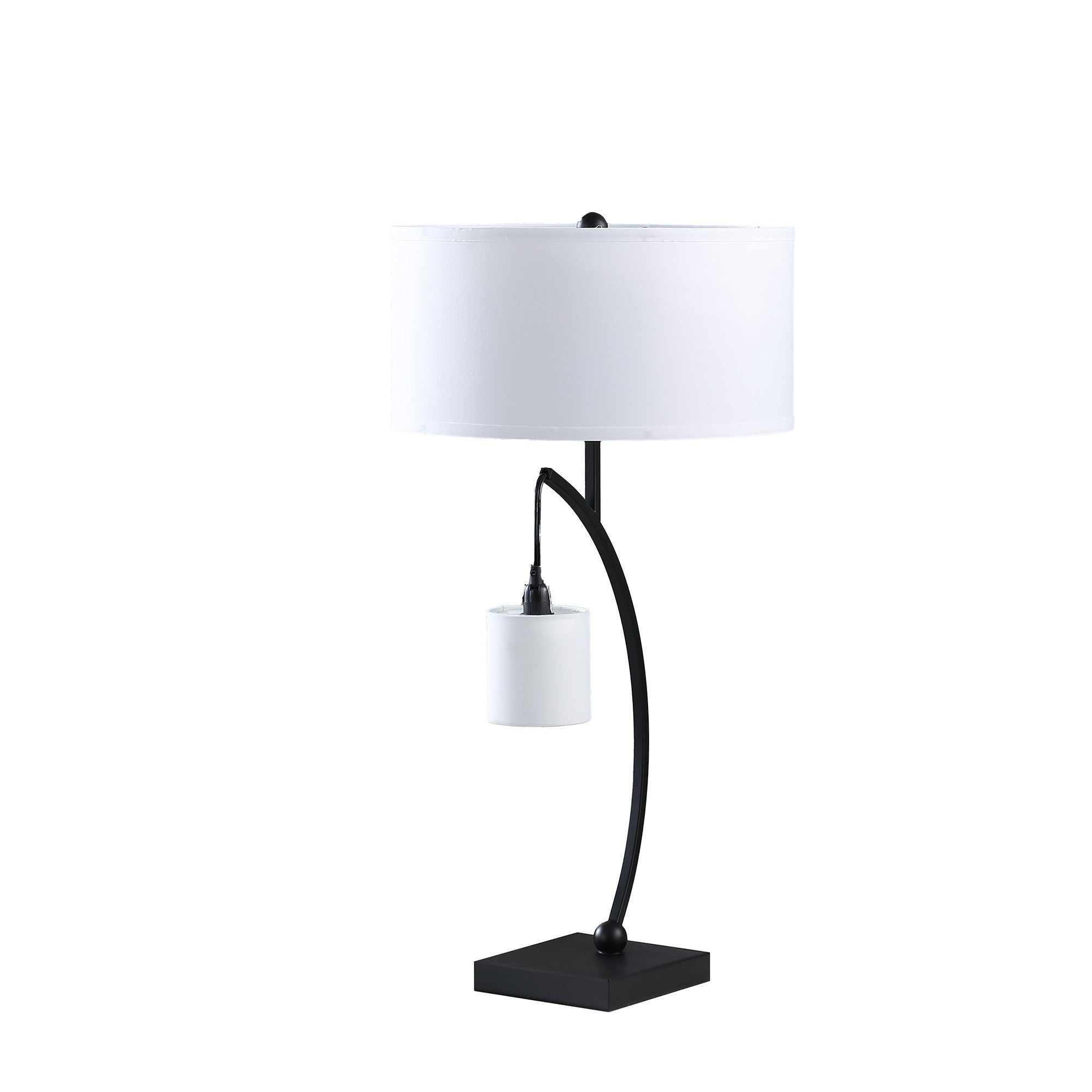 29" Black Metal Two Light Arched Table Lamp With White Drum Shade - Lighting