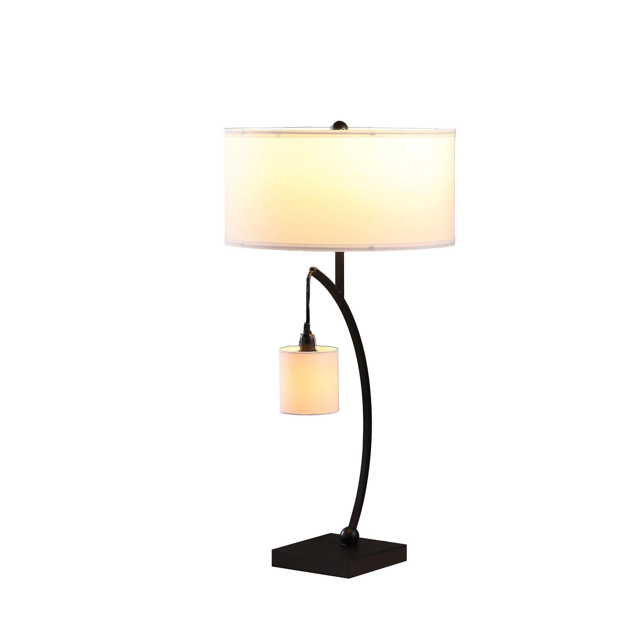 29" Black Metal Two Light Arched Table Lamp With White Drum Shade - Lighting