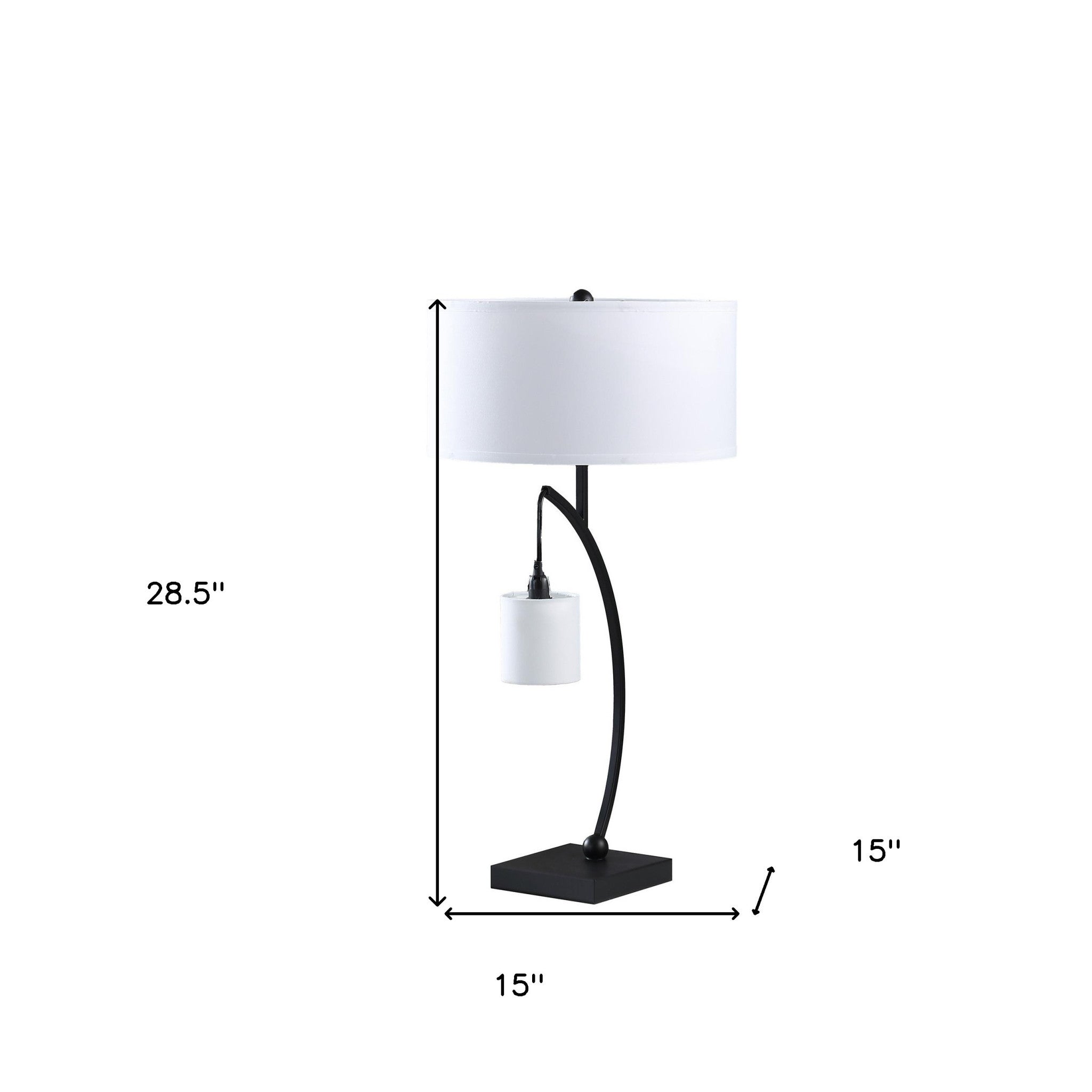 29" Black Metal Two Light Arched Table Lamp With White Drum Shade - Lighting