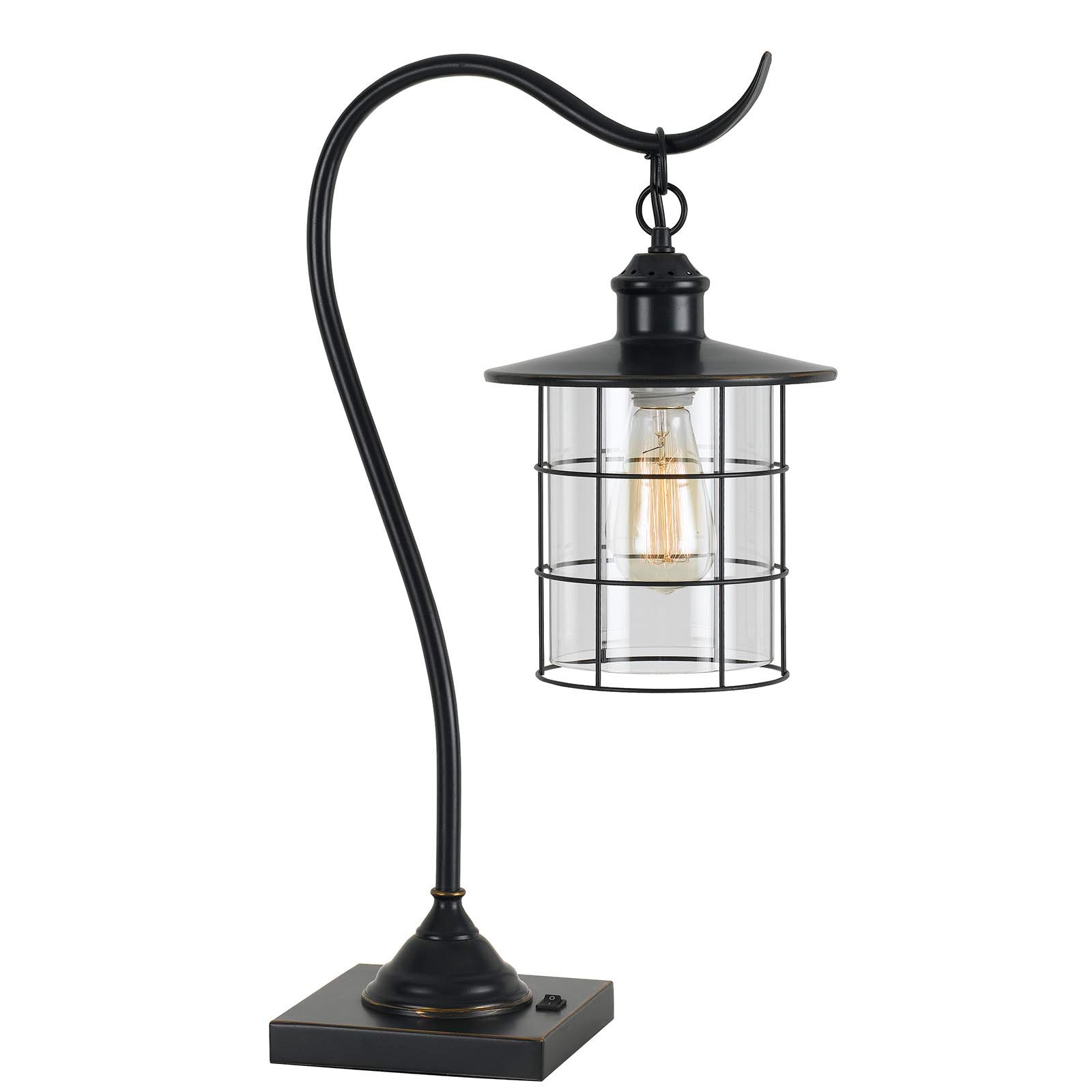 25" Bronze Metal Lantern Style Desk Lamp With Edison Bulb - Lighting