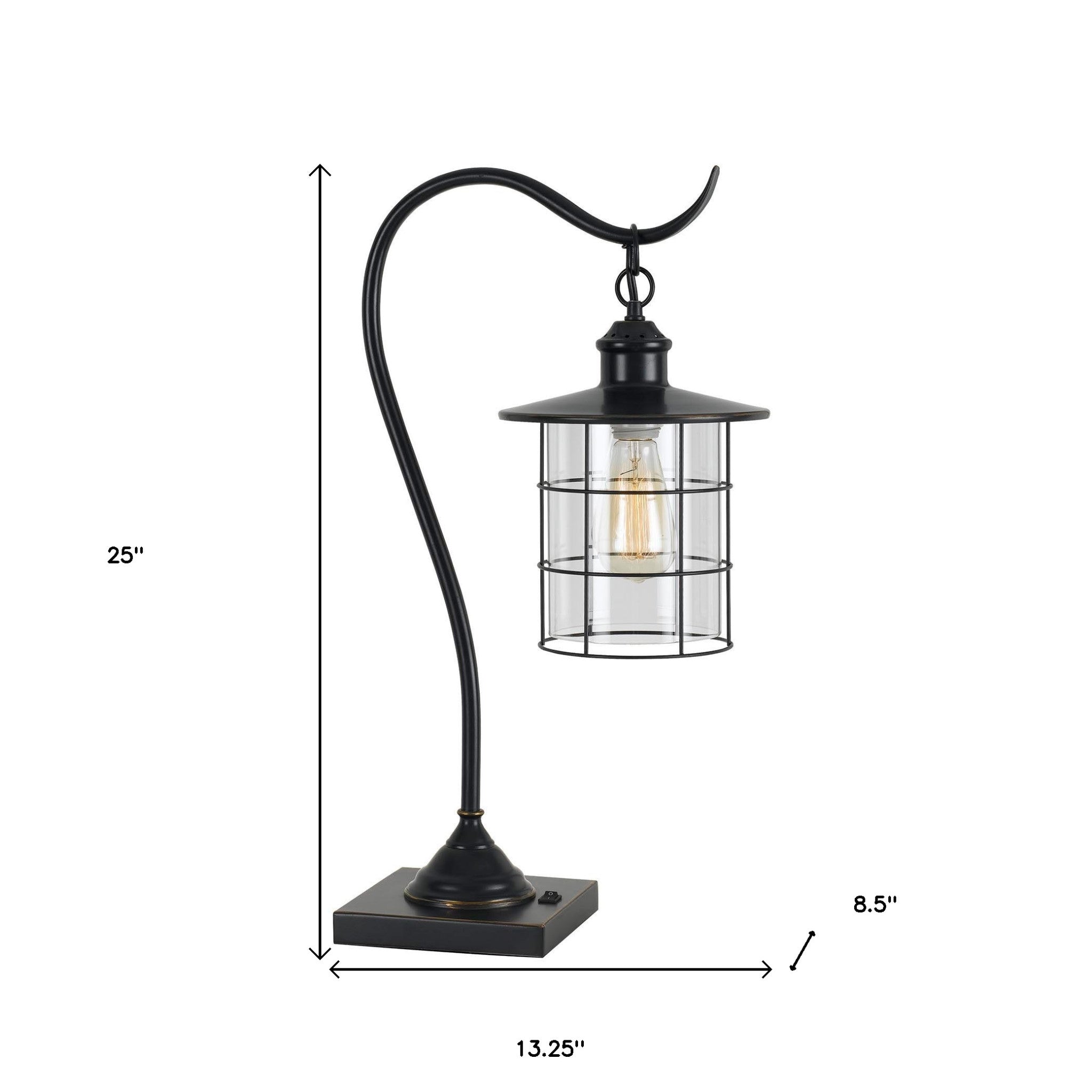 25" Bronze Metal Lantern Style Desk Lamp With Edison Bulb - Lighting