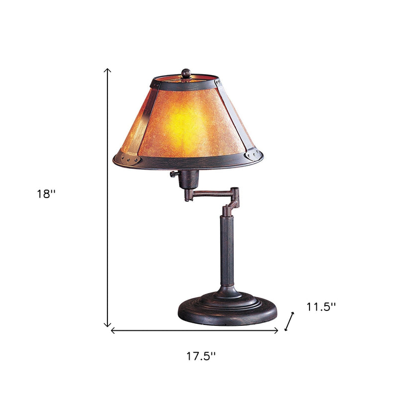 18-inch bronze table lamp with amber empire shade and weighted base