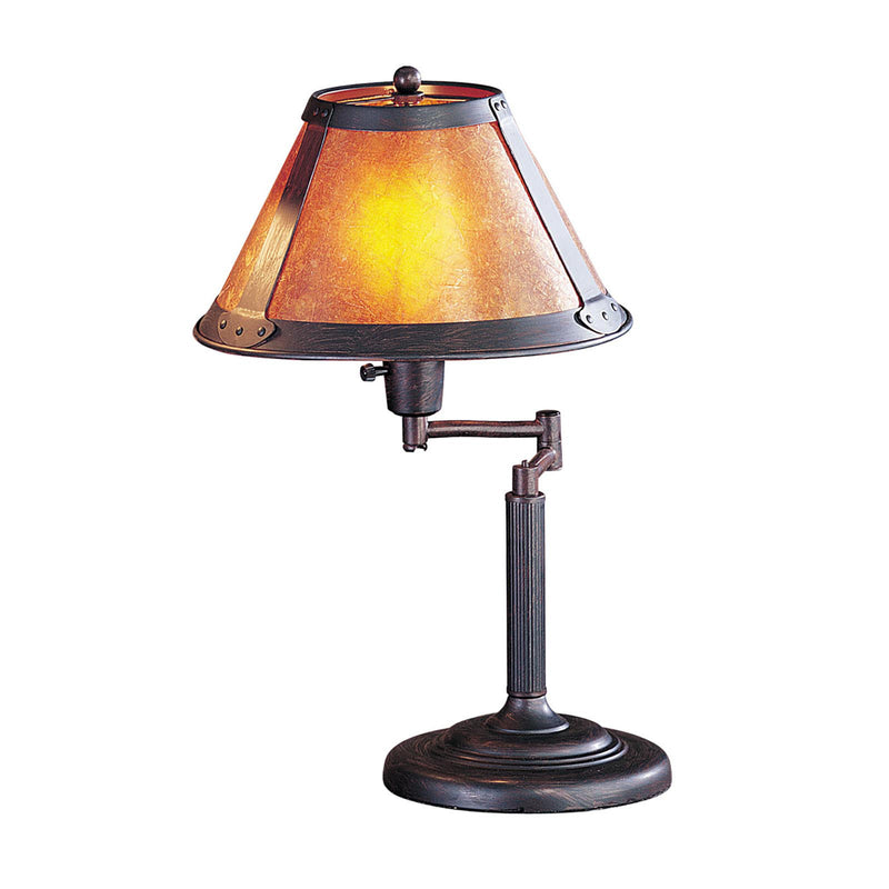 Bronze table lamp with amber empire shade and articulated stand