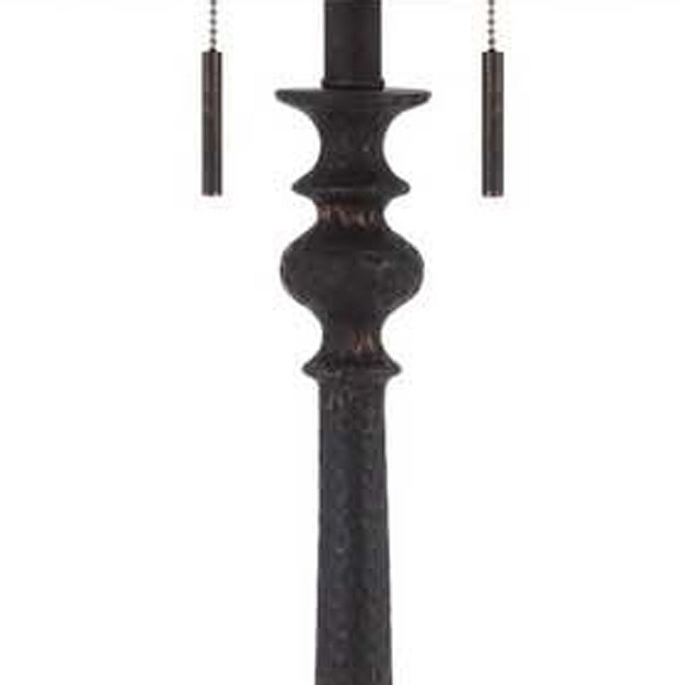 63" Rust Two Light Floor Lamp With Beige Fabric Square Shade - Lighting