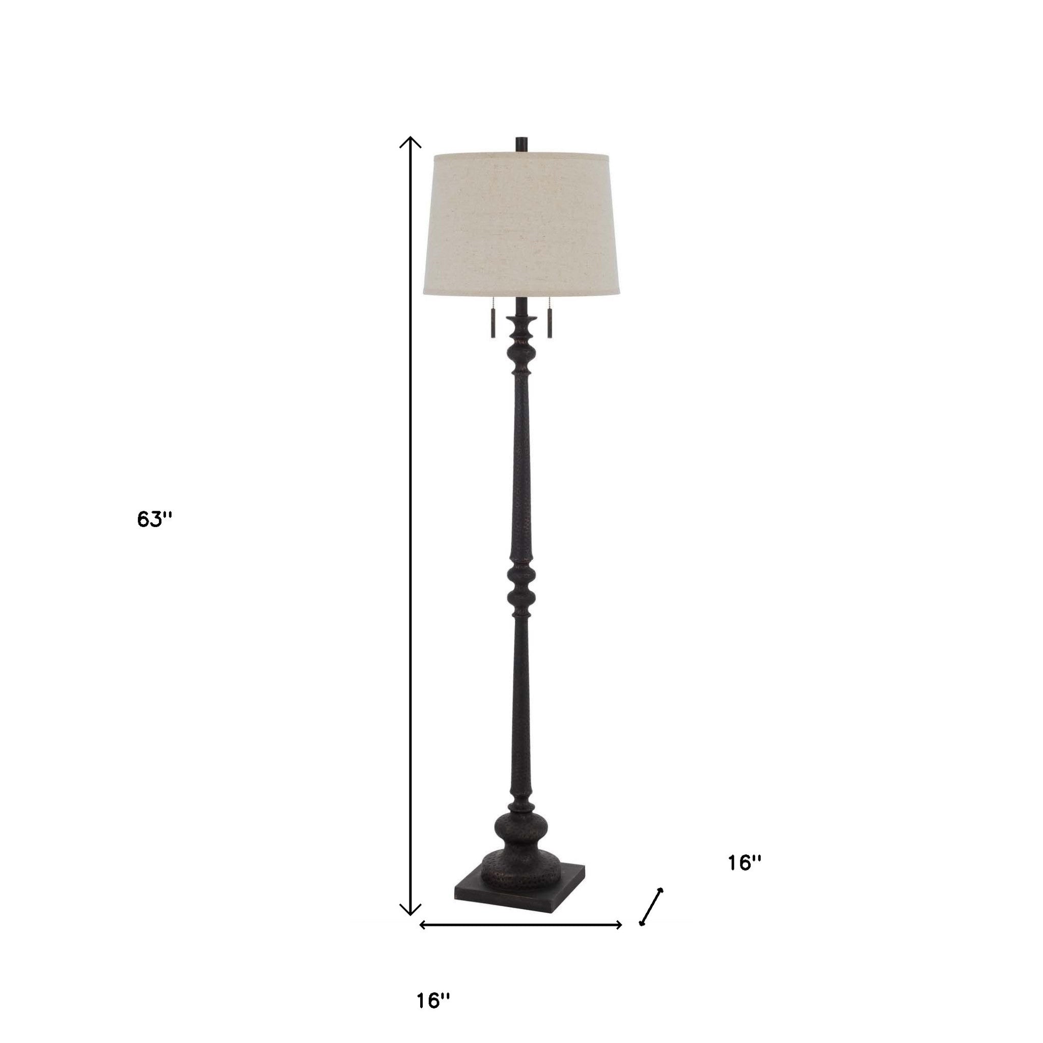 63" Rust Two Light Floor Lamp With Beige Fabric Square Shade - Lighting