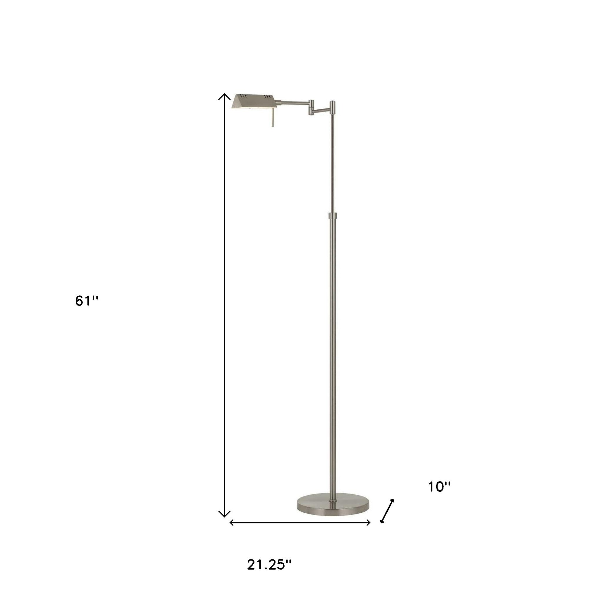 61" Nickel Metal Adjustable Swing Arm Floor Lamp With Gray Shade - Lighting