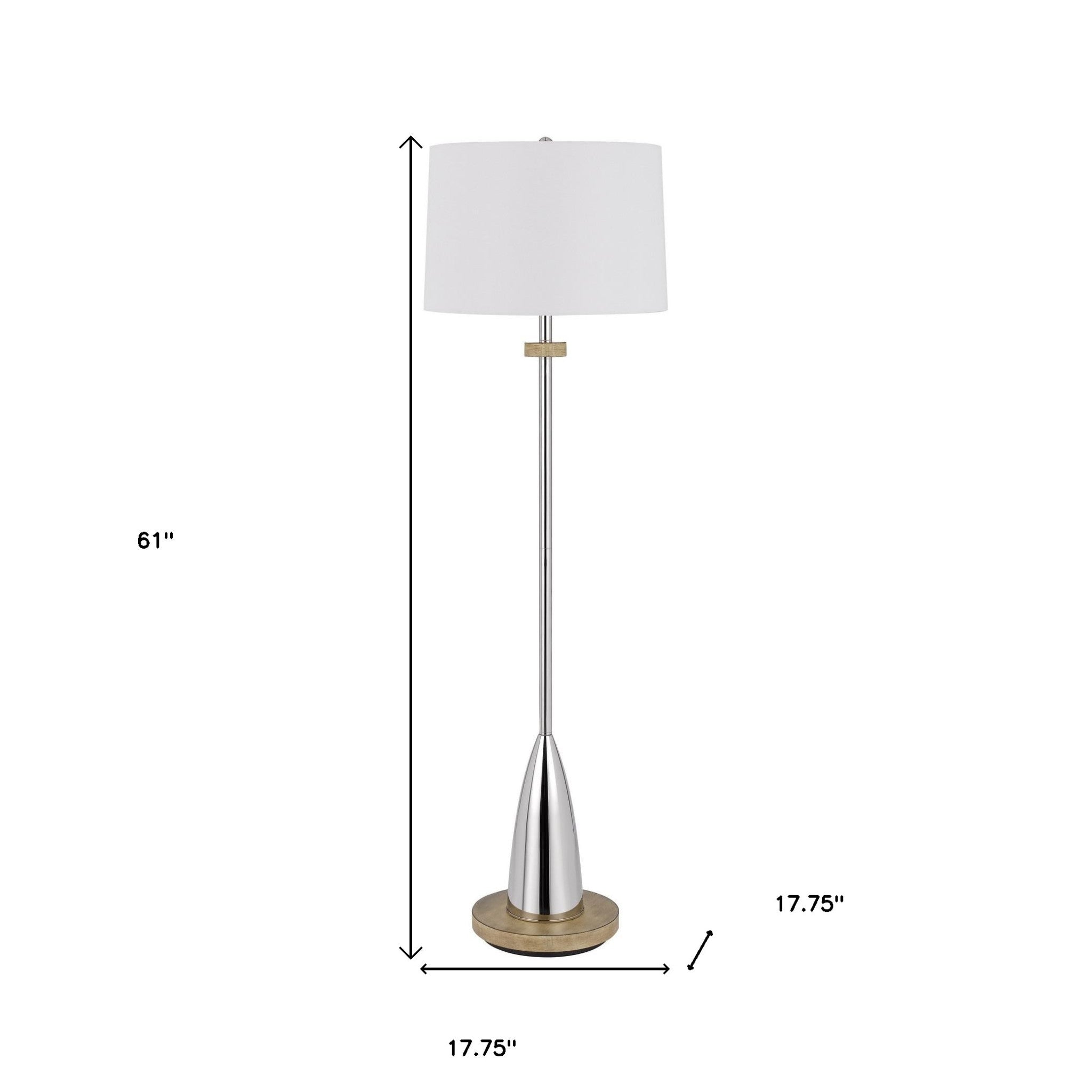 61" Chrome Traditional Shaped Floor Lamp With White Square Shade - Lighting