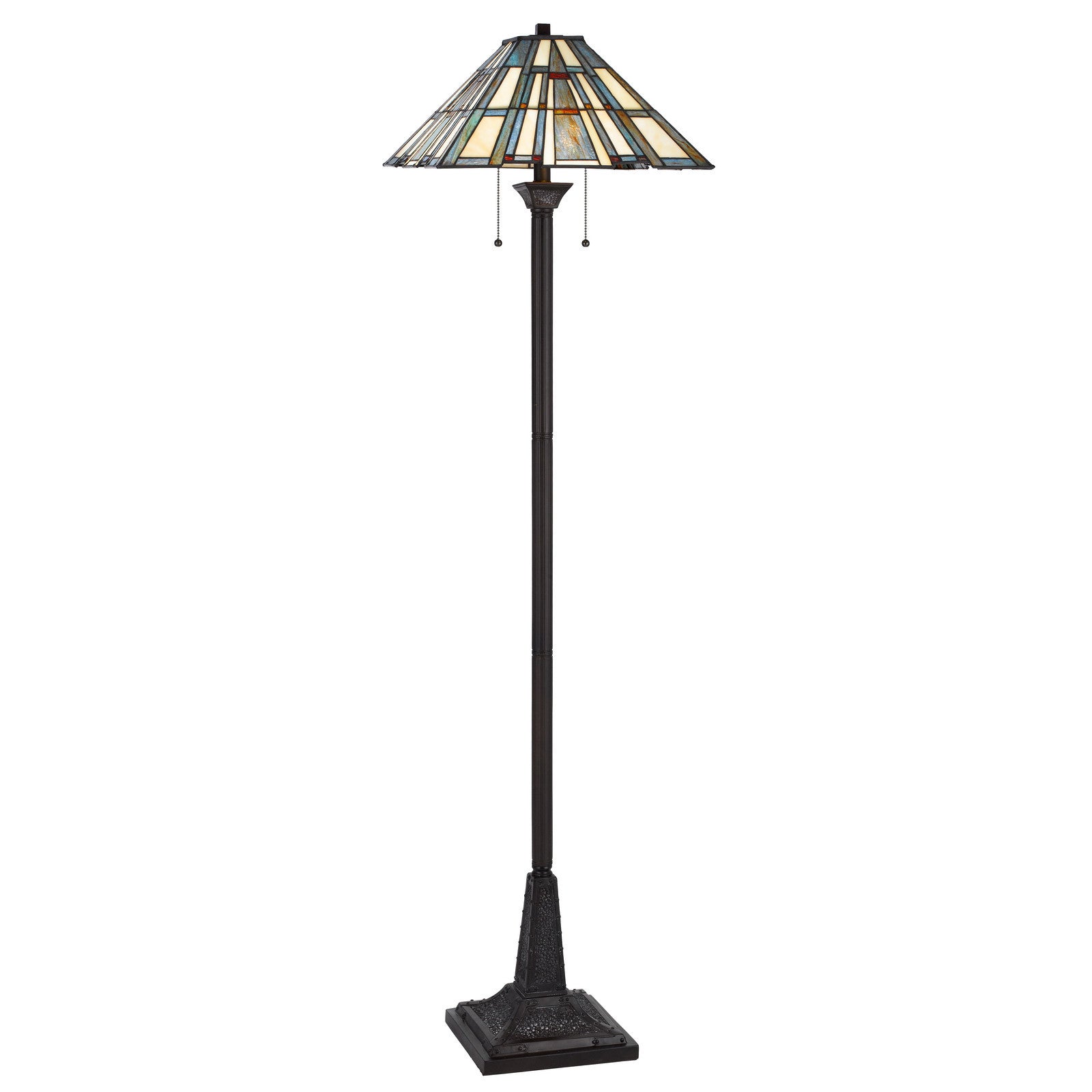 62" Bronze Two Light Traditional Shaped Floor Lamp With Gray and Ivory Abstract Tiffany Glass Empire Shade - Lighting