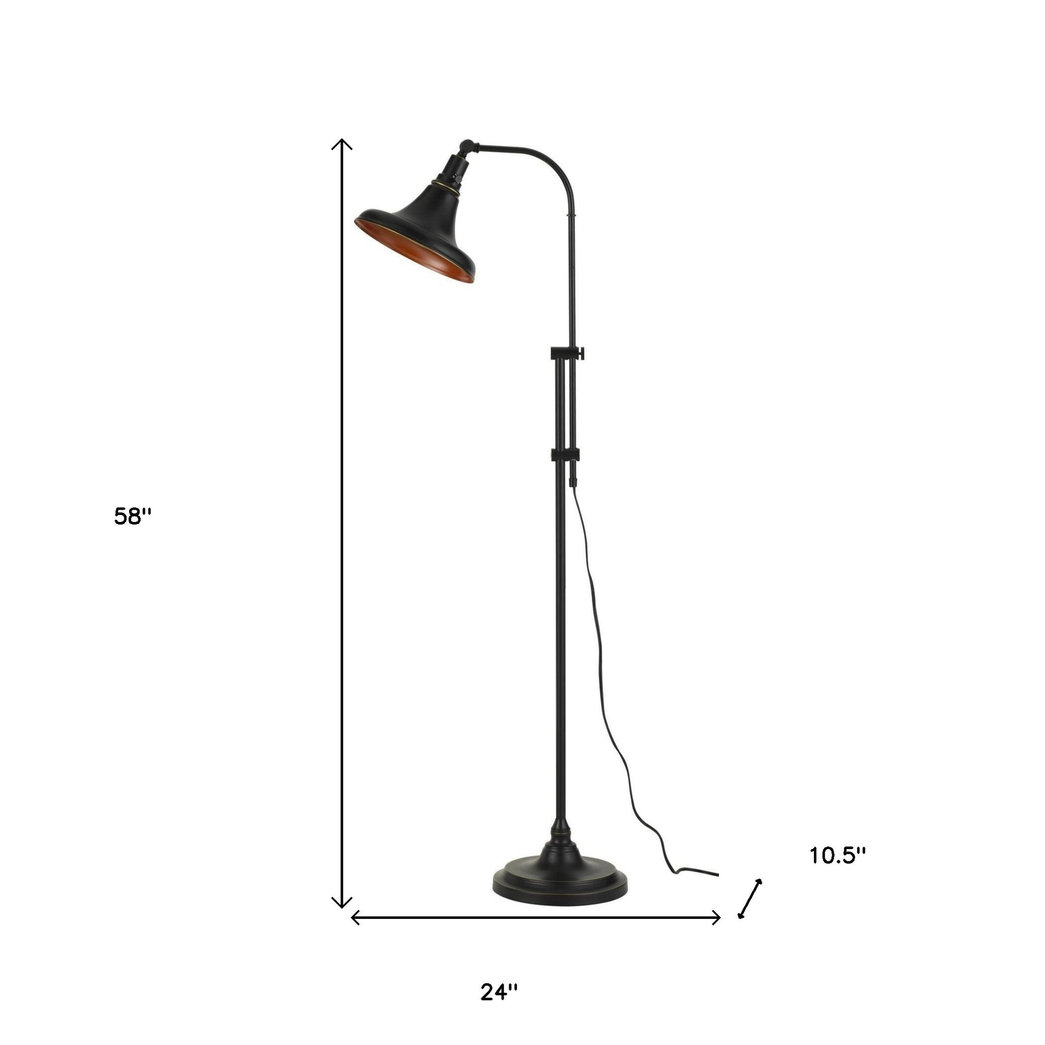 58" Bronze Metal Adjustable Floor Lamp With Bronze Metal Dome Shade - Lighting