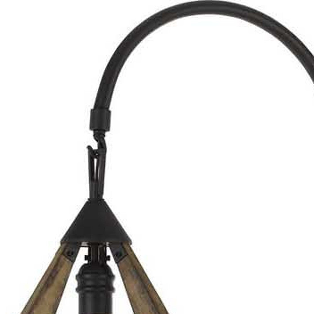Industrial-style black metal ceiling lamp with wooden accents and a sleek, modern design. Perfect for contemporary decor.