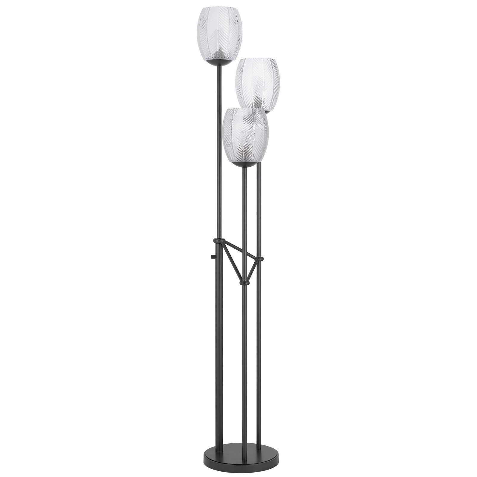 71" Black Three Light Traditional Shaped Floor Lamp With Clear Transparent Glass Novelty Shade - Lighting