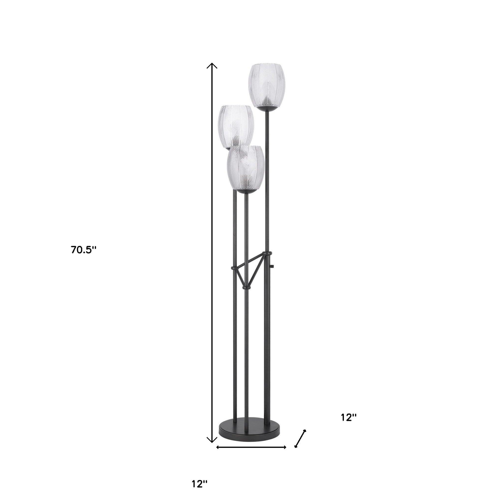 71" Black Three Light Traditional Shaped Floor Lamp With Clear Transparent Glass Novelty Shade - Lighting