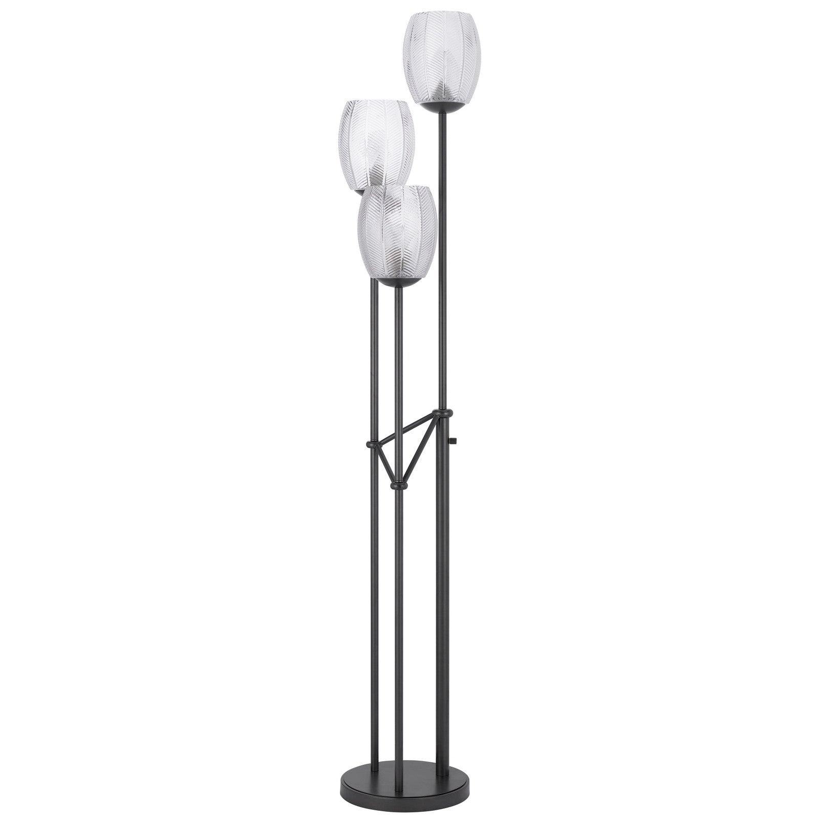 71" Black Three Light Traditional Shaped Floor Lamp With Clear Transparent Glass Novelty Shade - Lighting