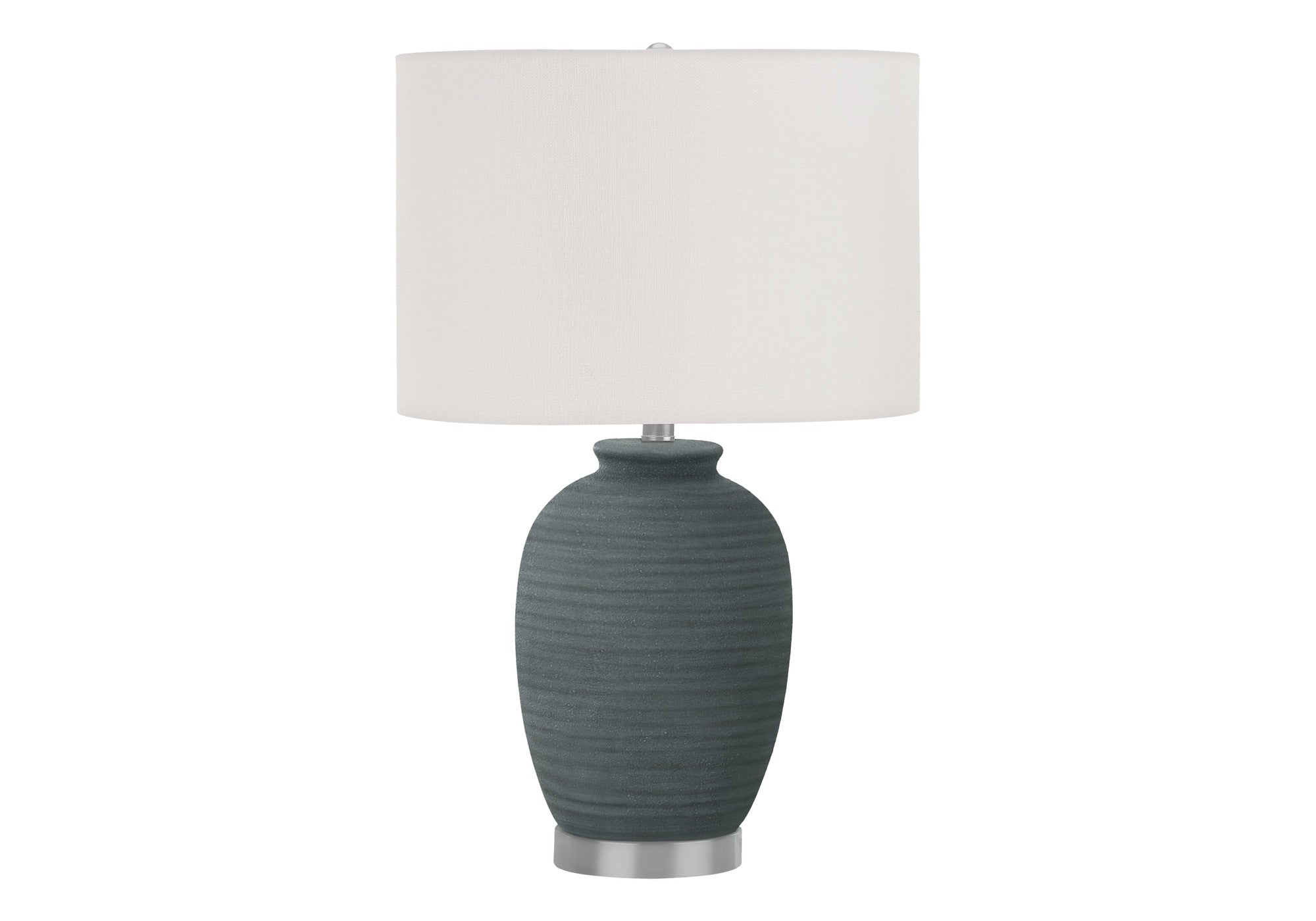 24" Blue and Silver Ceramic Round Table Lamp With Ivory Drum Shade - Lighting