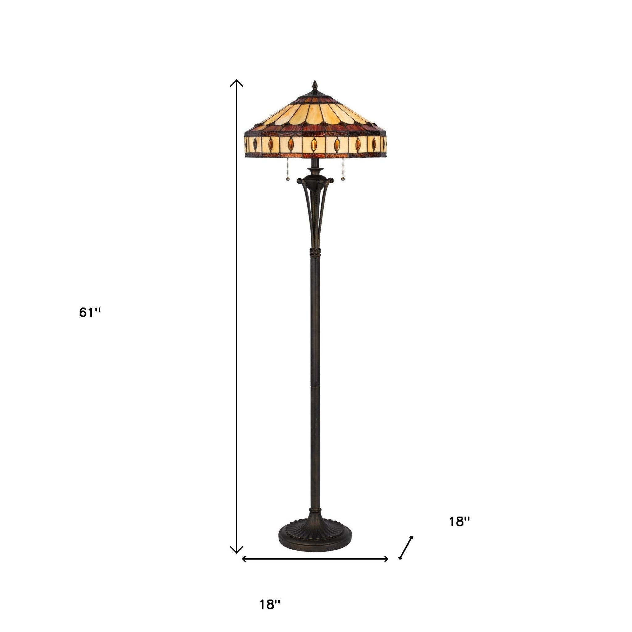 61" Bronze Two Light Traditional Shaped Floor Lamp With Purple and Ivory Abstract Tiffany Glass Empire Shade - Lighting