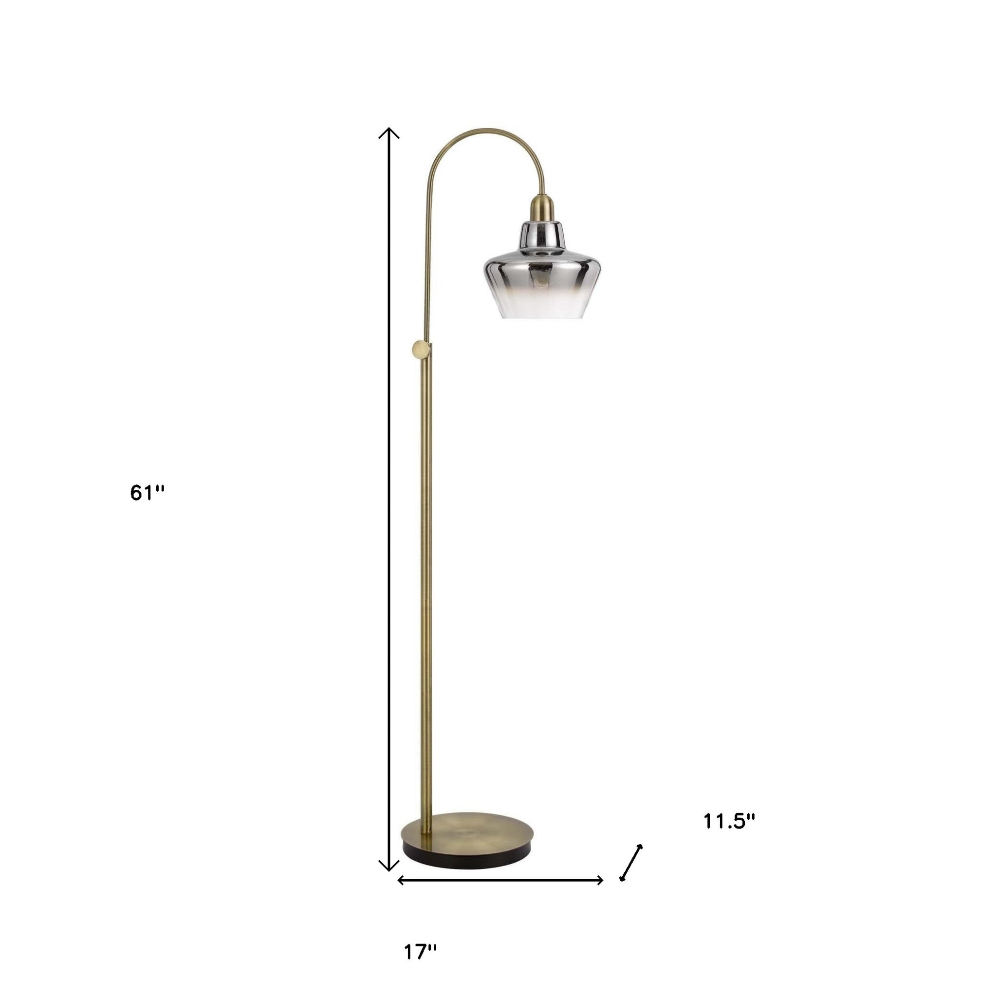 61" Brass Adjustable Arc Floor Lamp With Antiqued Brass Mirrored Glass Novelty Shade - Lighting