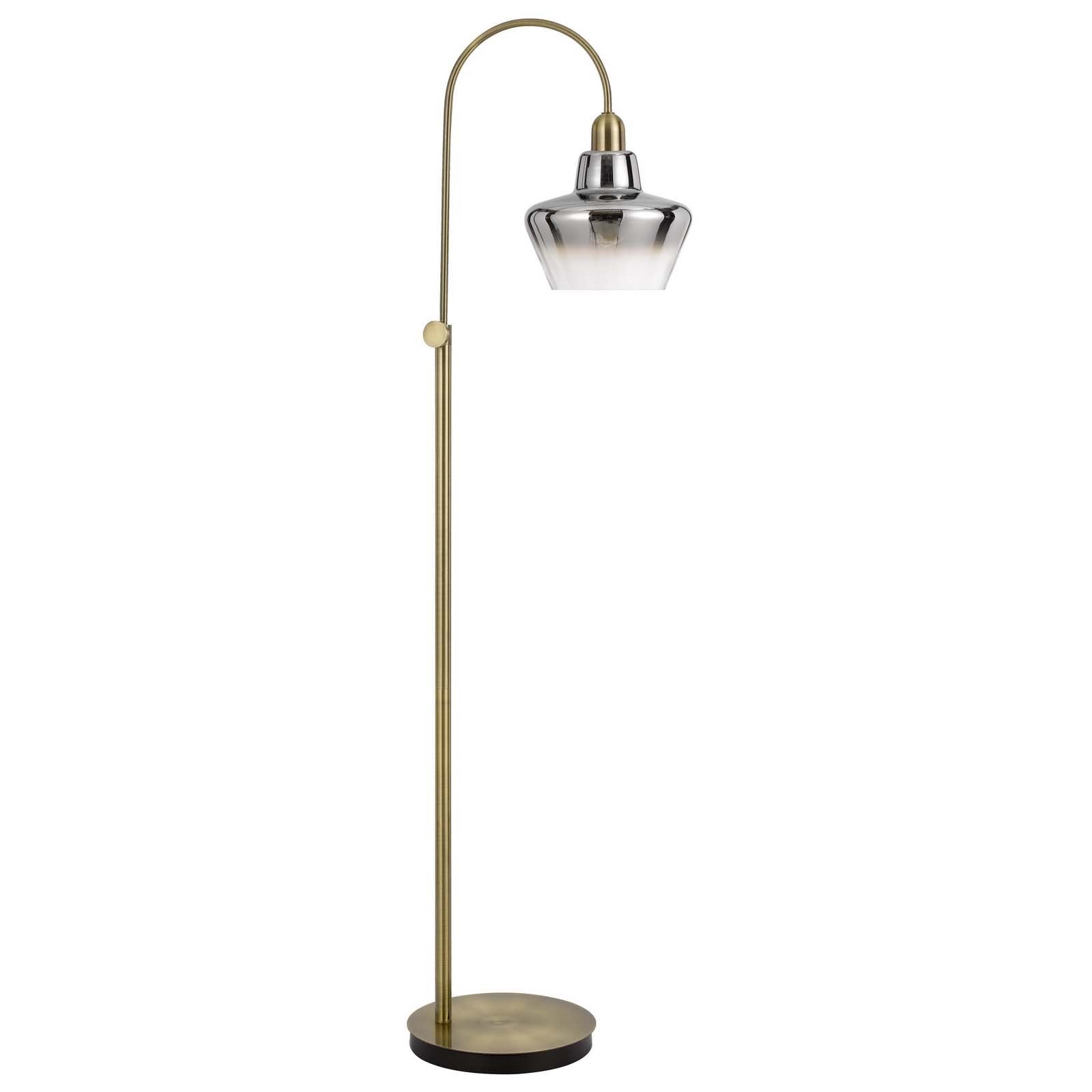 61" Brass Adjustable Arc Floor Lamp With Antiqued Brass Mirrored Glass Novelty Shade - Lighting