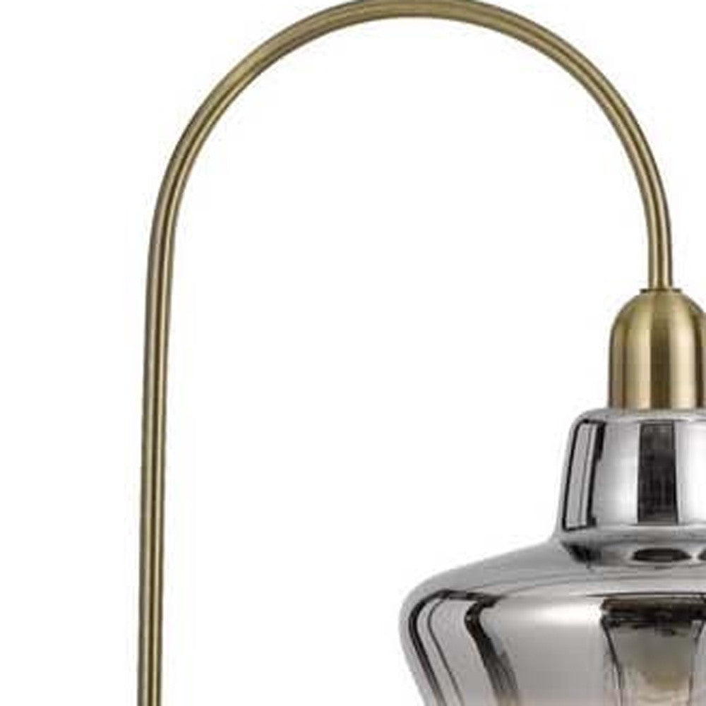 61" Brass Adjustable Arc Floor Lamp With Antiqued Brass Mirrored Glass Novelty Shade - Lighting