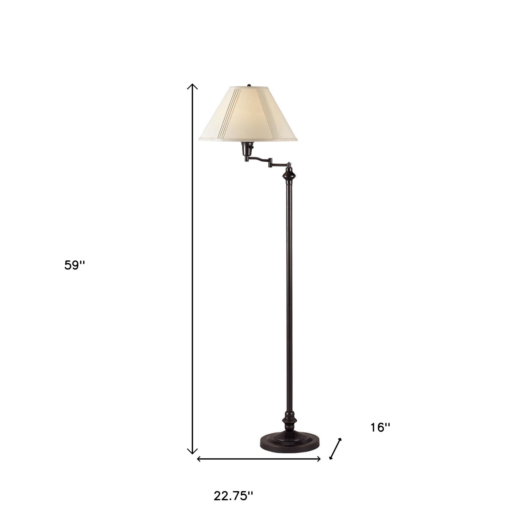 59" Bronze Swing Arm Floor Lamp With Beige Empire Shade - Lighting