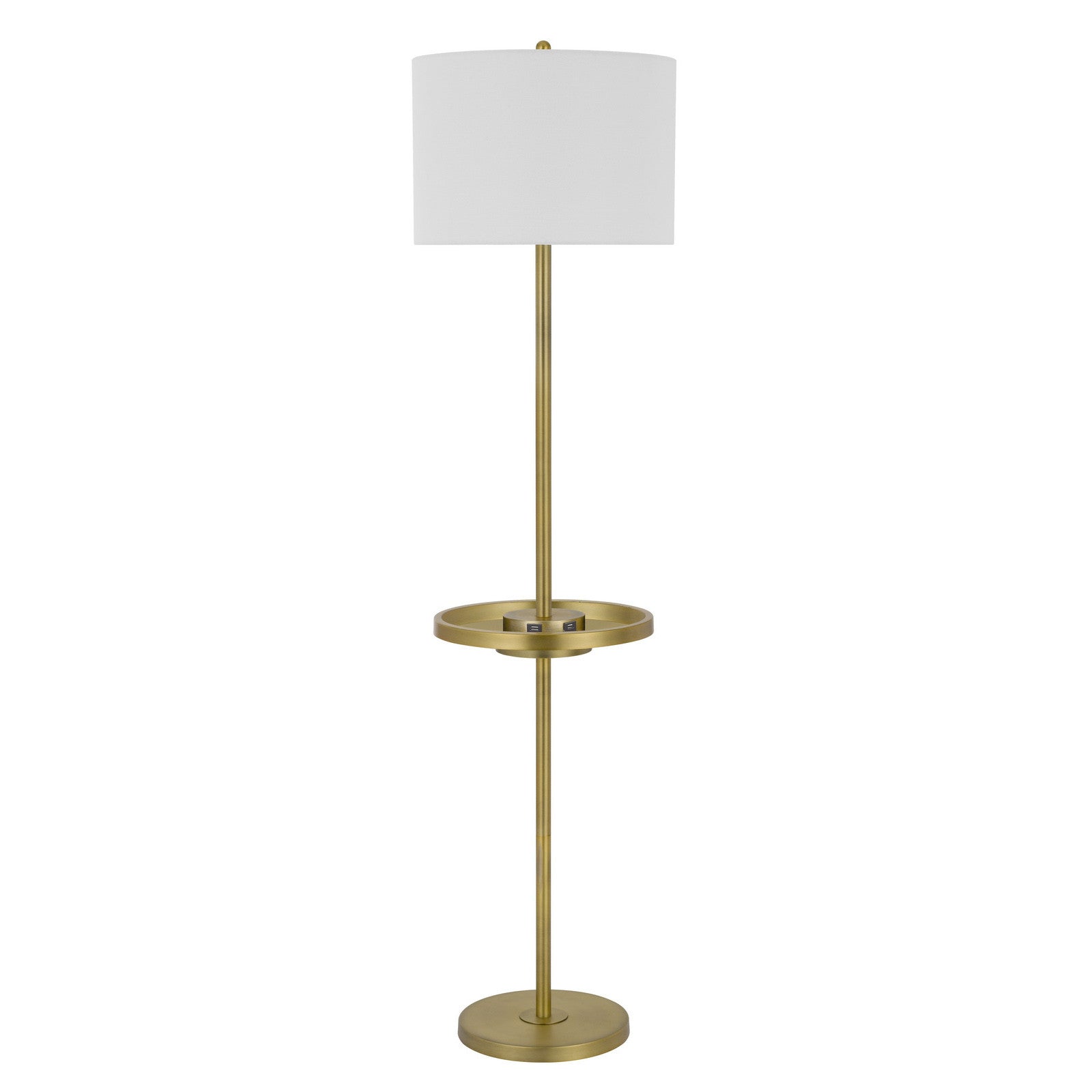 62" Brass Tray Table Floor Lamp With White Square Shade - Lighting