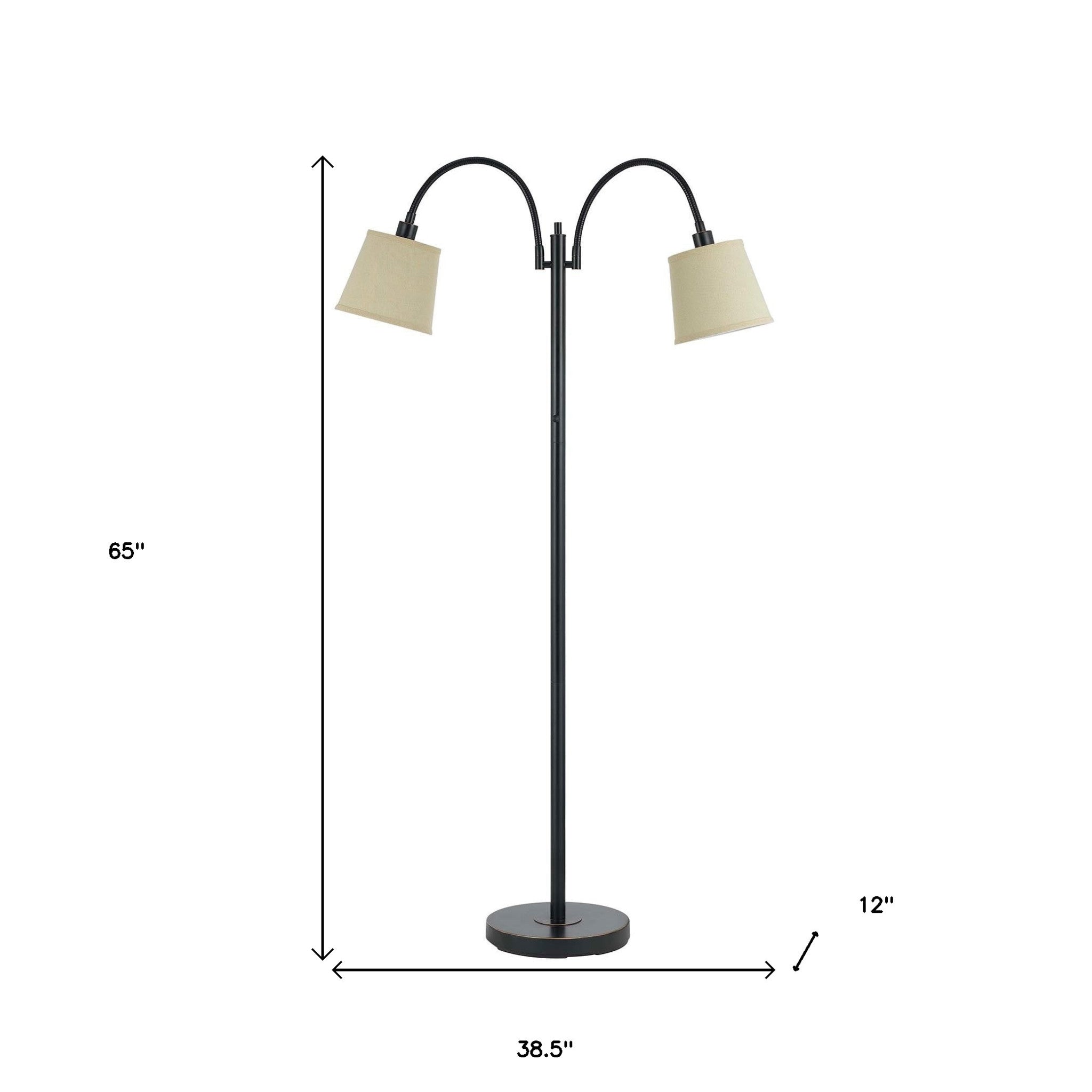 65" Bronze Two Light Traditional Shaped Floor Lamp With Tan Square Shade - Lighting