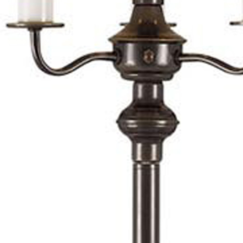 60" Bronze Metal Four Light Floor Lamp With Beige Fabric Square Shade - Lighting