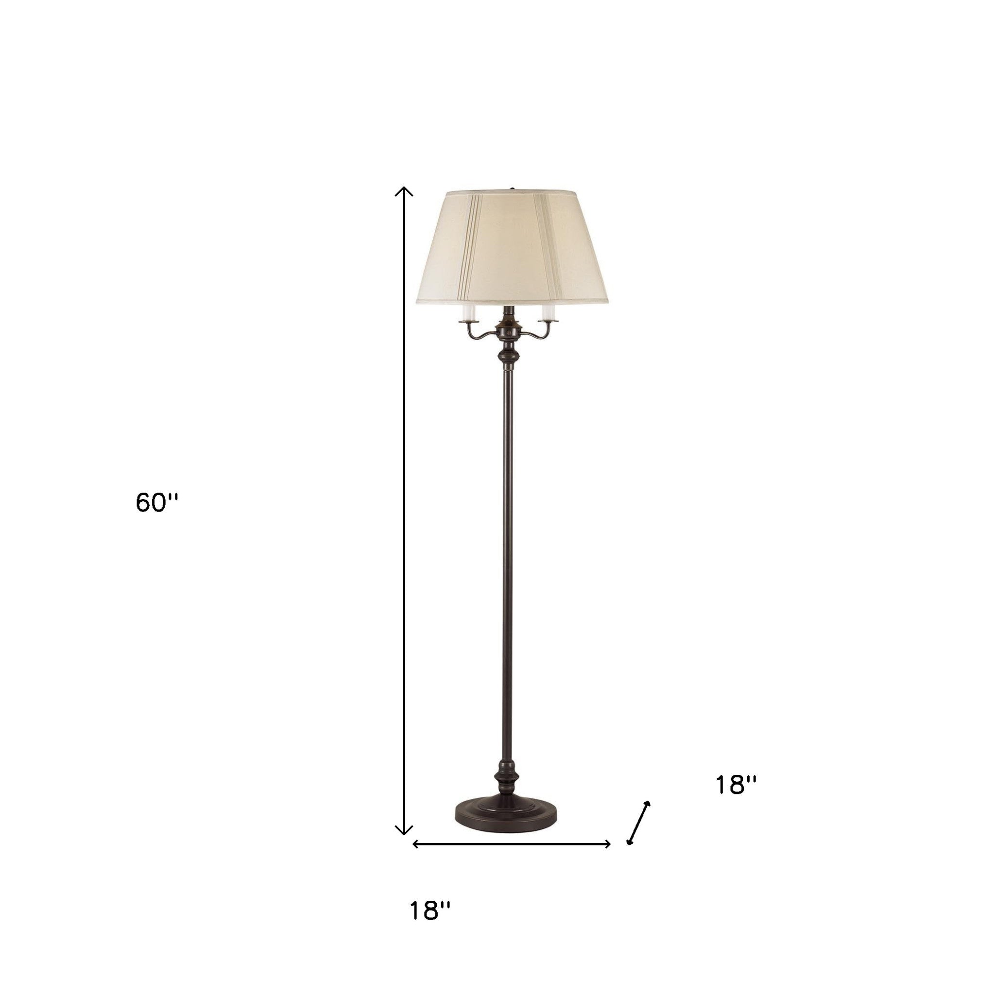 60" Bronze Metal Four Light Floor Lamp With Beige Fabric Square Shade - Lighting