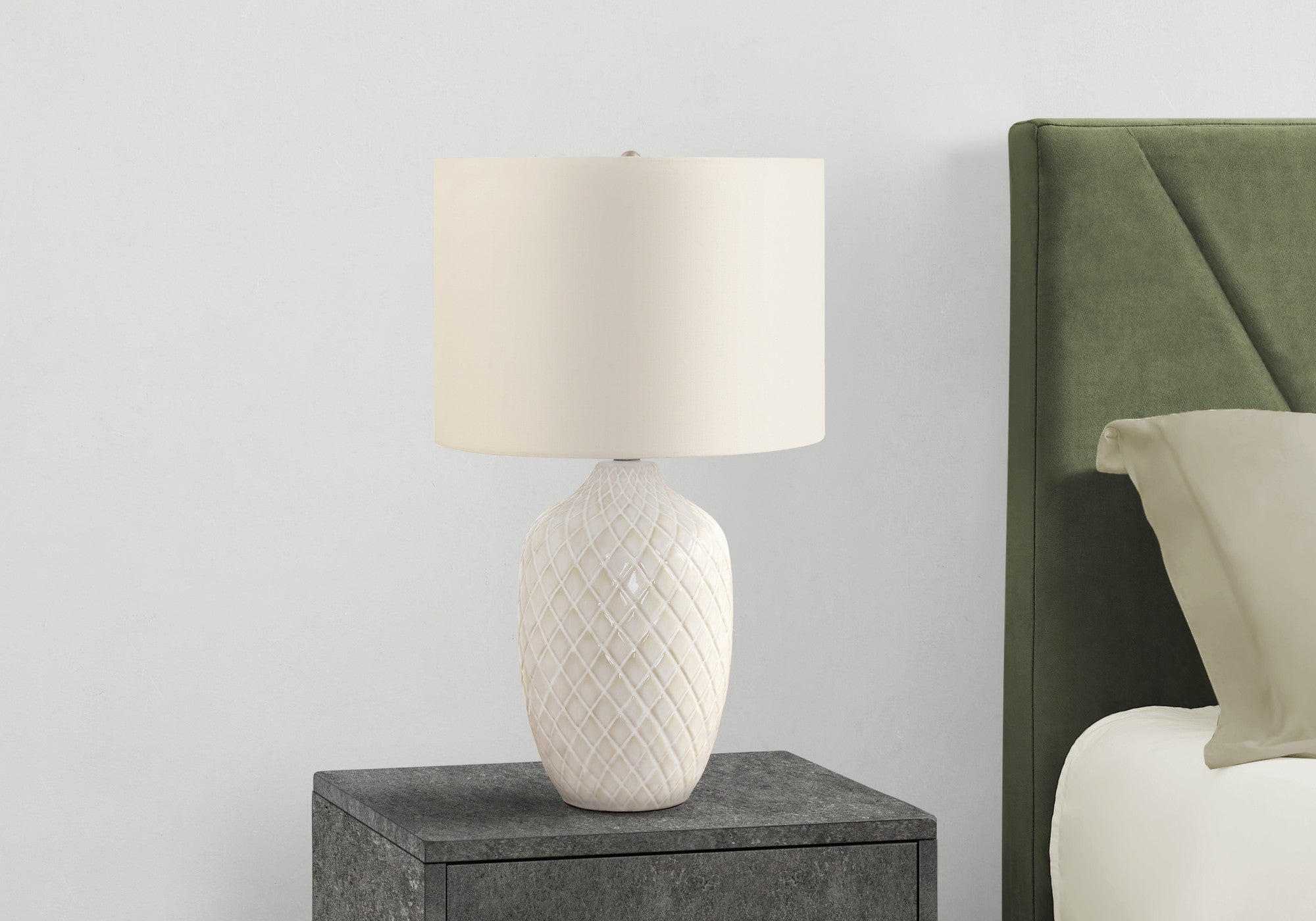 25" Cream Ceramic Urn Table Lamp With Cream Drum Shade - Lighting