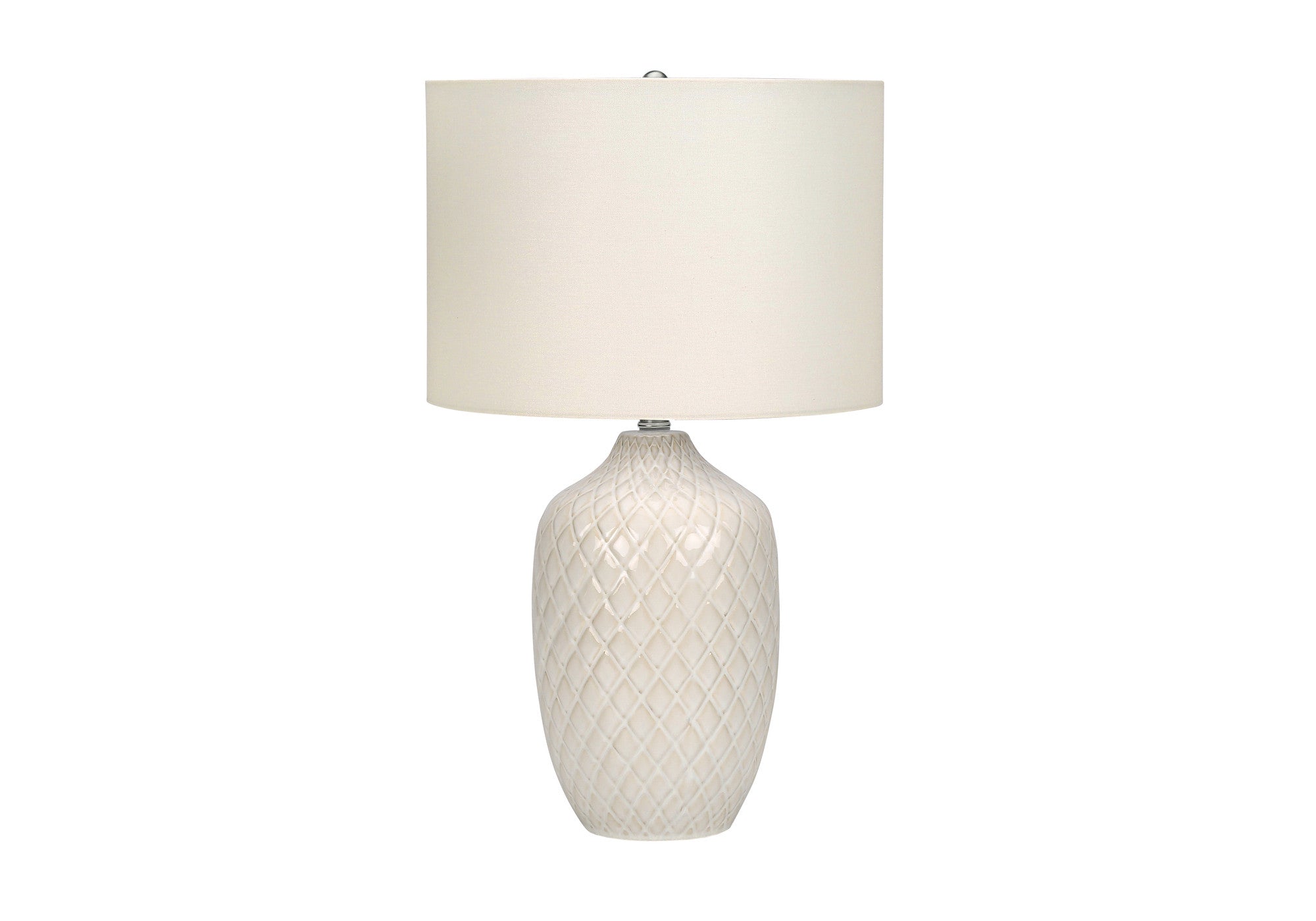 25" Cream Ceramic Urn Table Lamp With Cream Drum Shade - Lighting