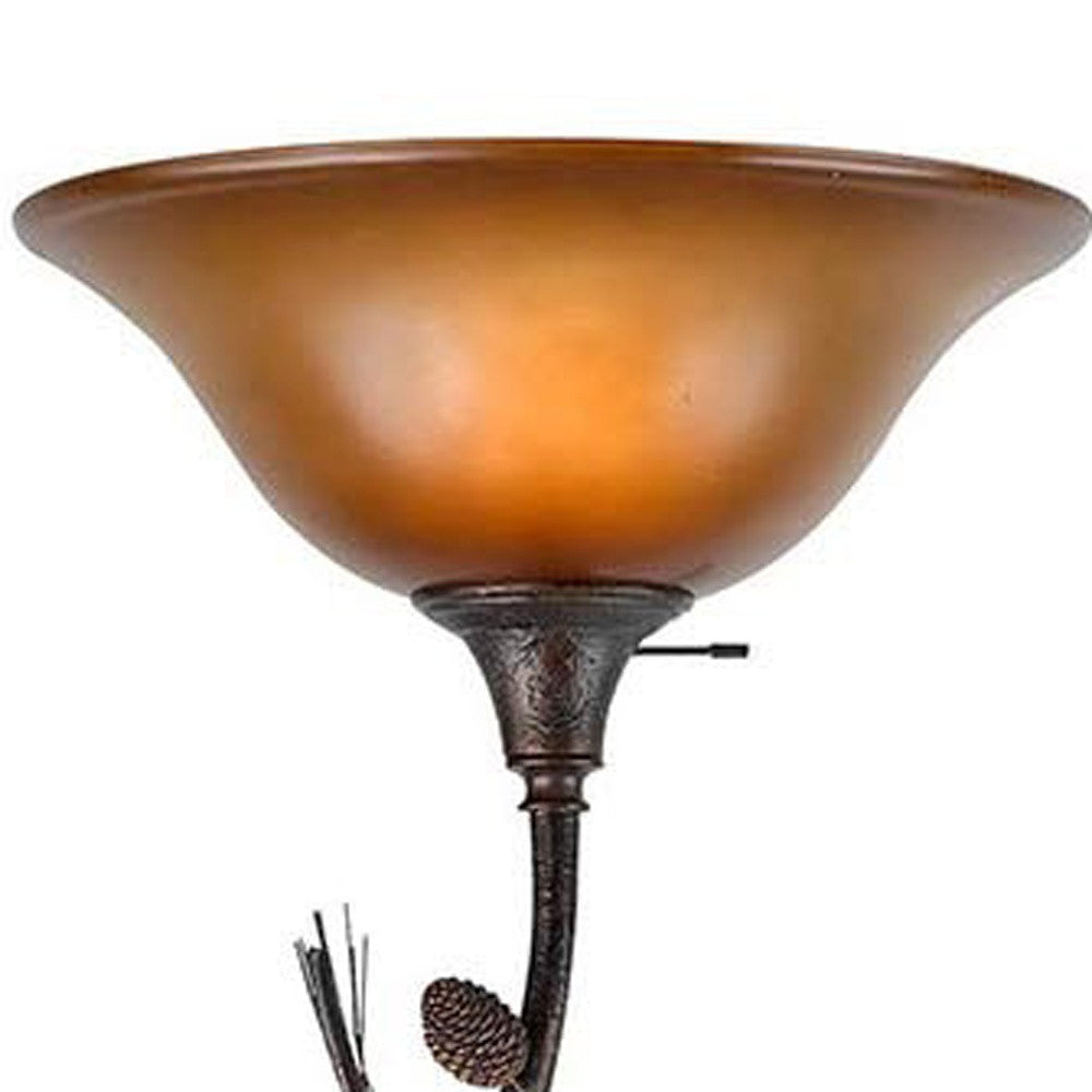 72" Amber Torchiere Floor Lamp With Brown Glass Dome Shade - Lighting