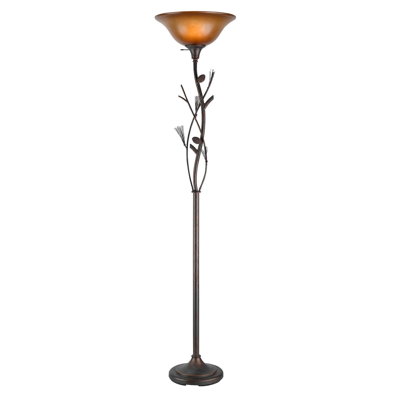 72" Amber Torchiere Floor Lamp With Brown Glass Dome Shade - Lighting