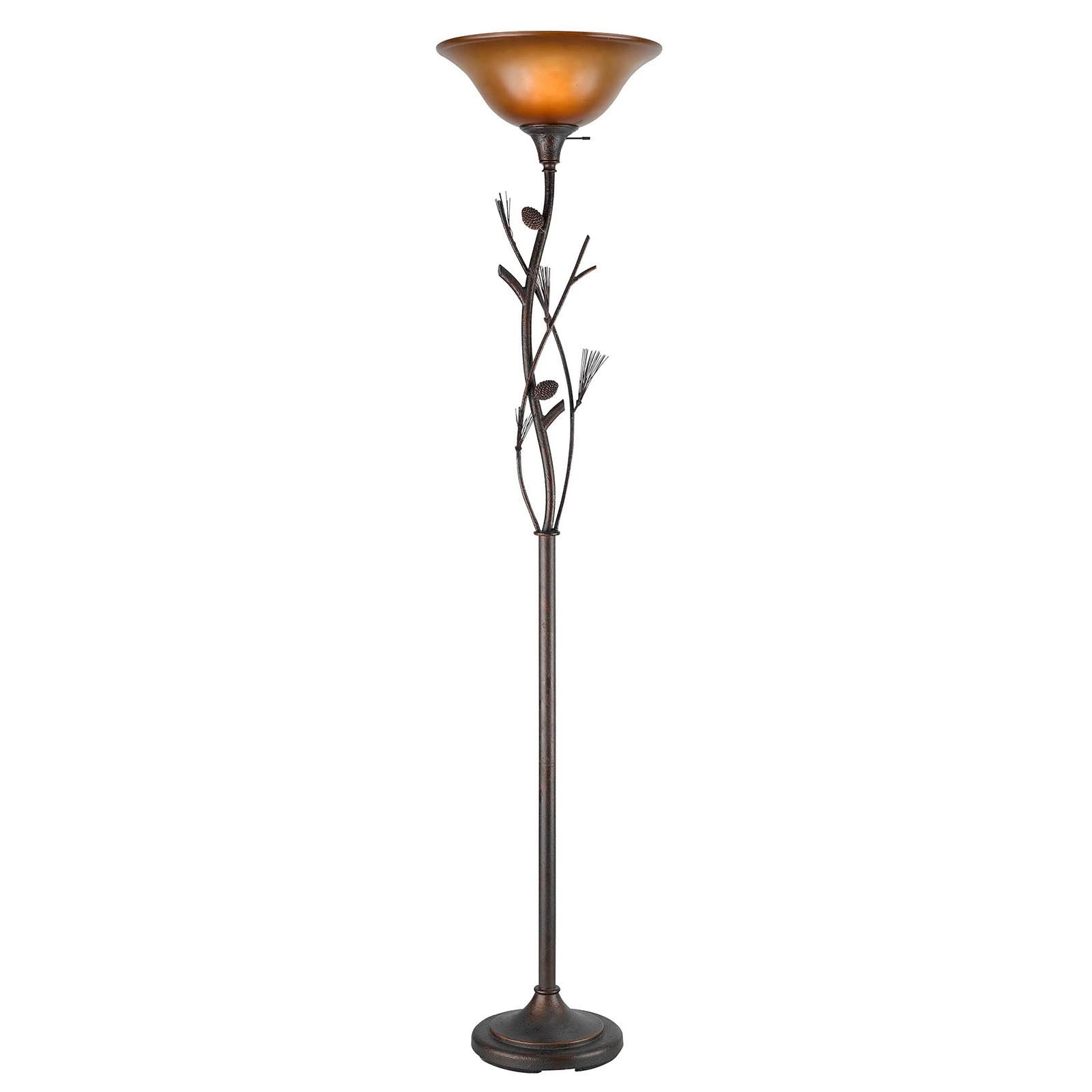 72" Amber Torchiere Floor Lamp With Brown Glass Dome Shade - Lighting