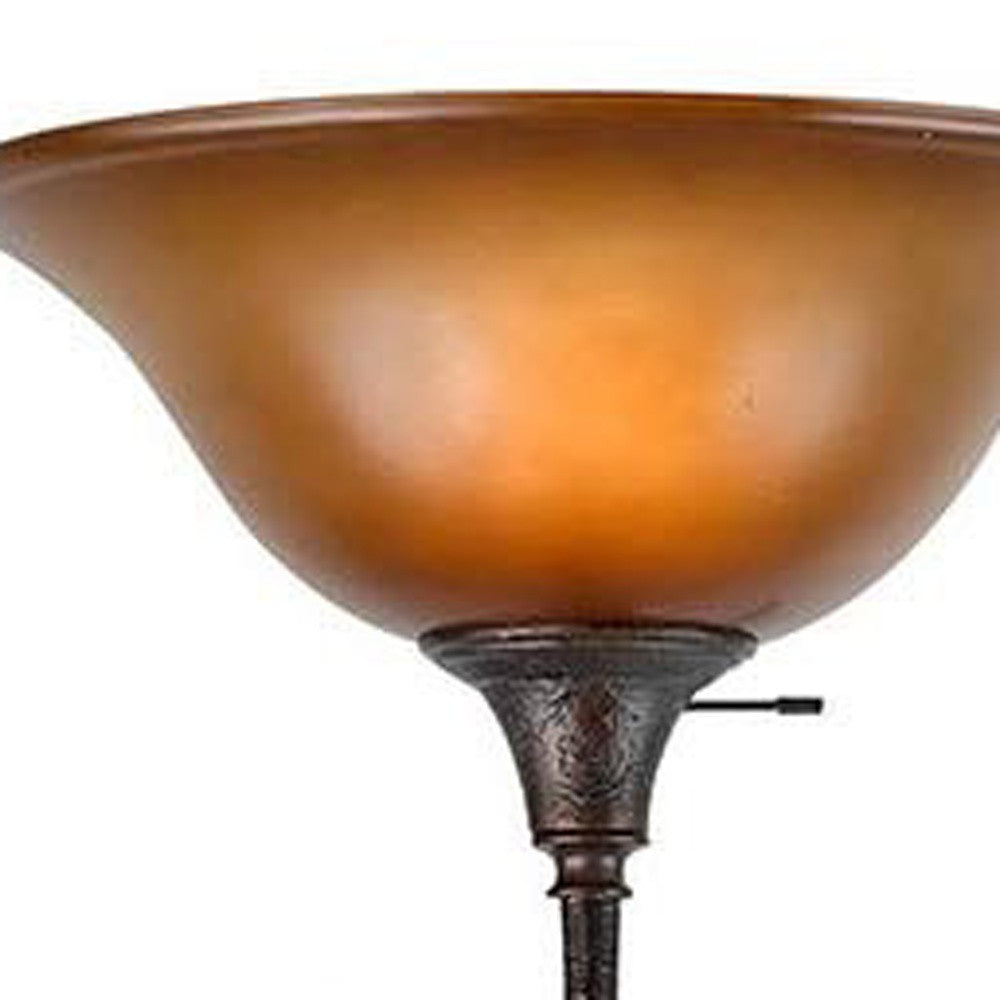 72" Amber Torchiere Floor Lamp With Brown Glass Dome Shade - Lighting