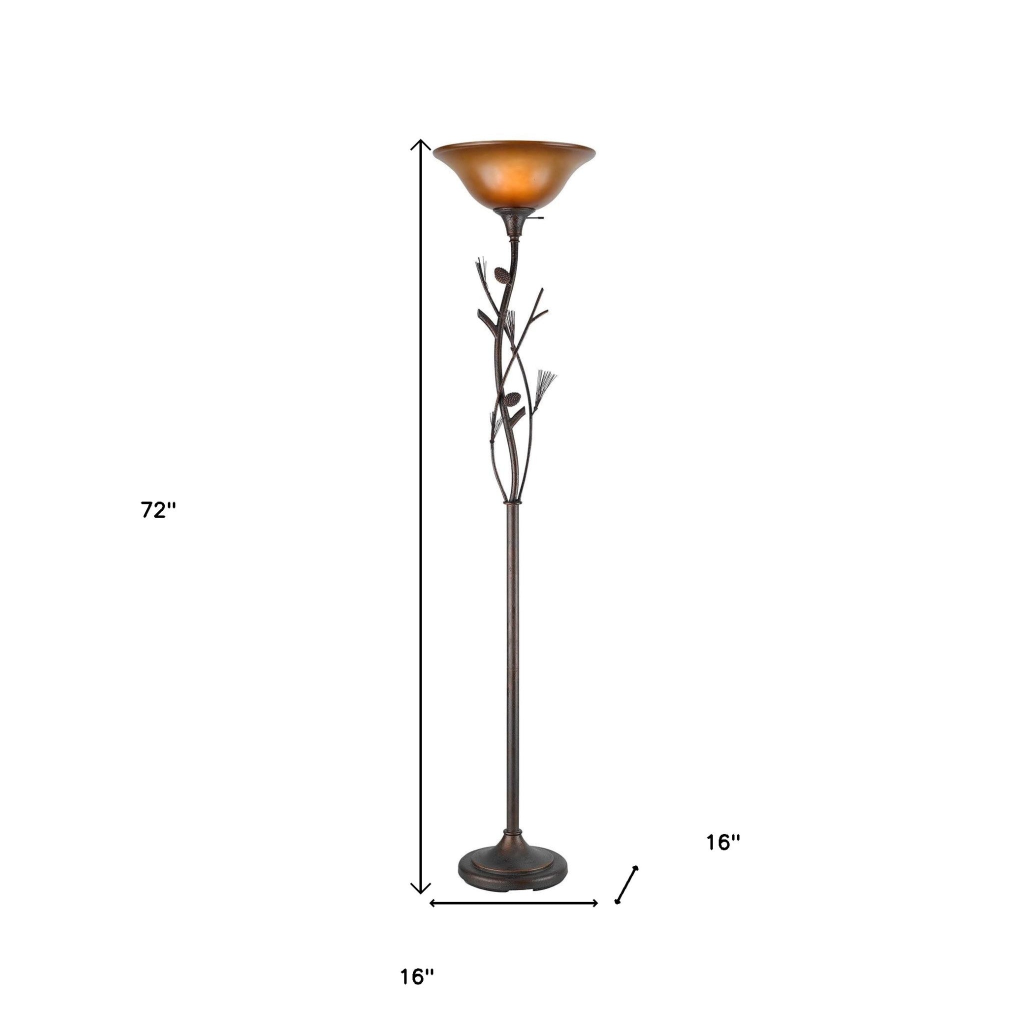 72" Amber Torchiere Floor Lamp With Brown Glass Dome Shade - Lighting
