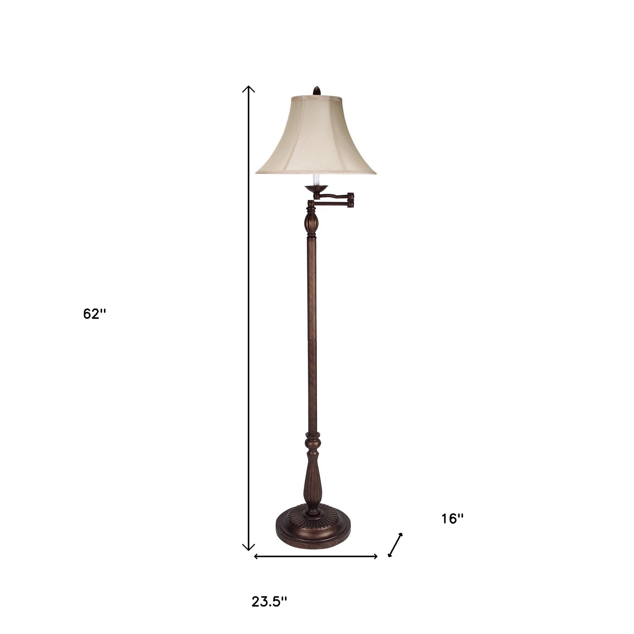 62" Rusted Swing Arm Floor Lamp With Champagne Bell Shade - Lighting