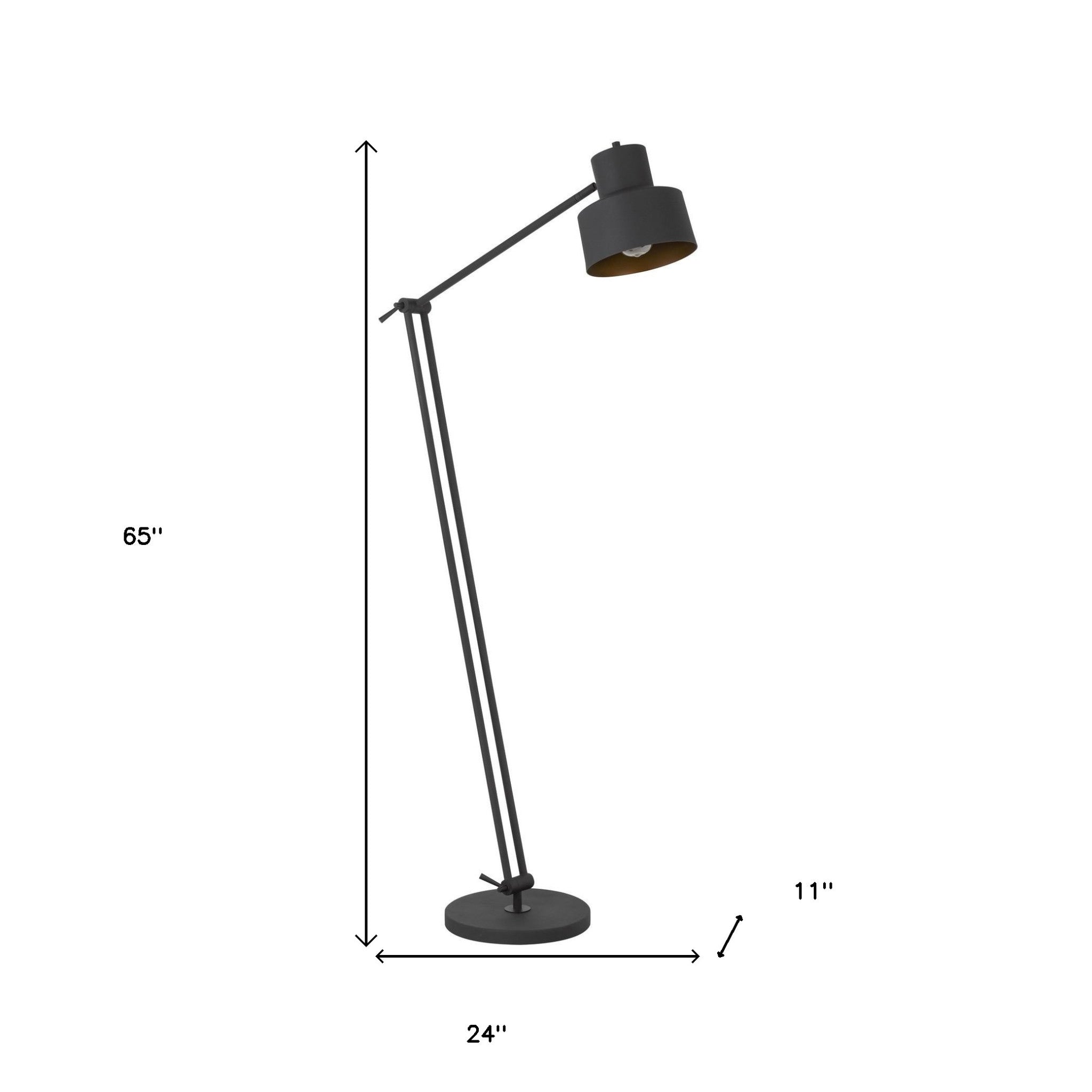 65" Black Adjustable Traditional Shaped Floor Lamp With Black Dome Shade - Lighting