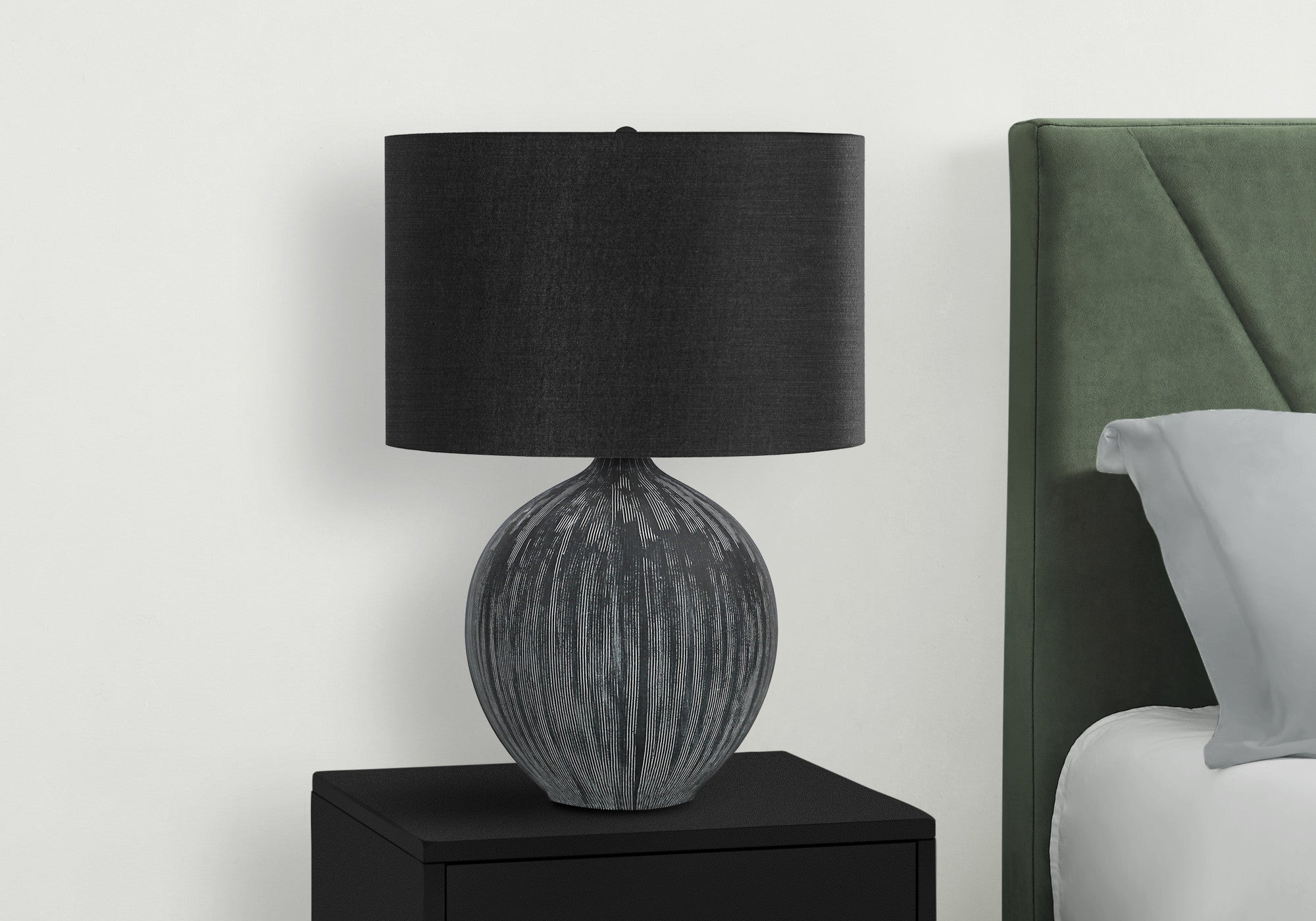 23" Black Ceramic Round Table Lamp With Black Drum Shade - Lighting