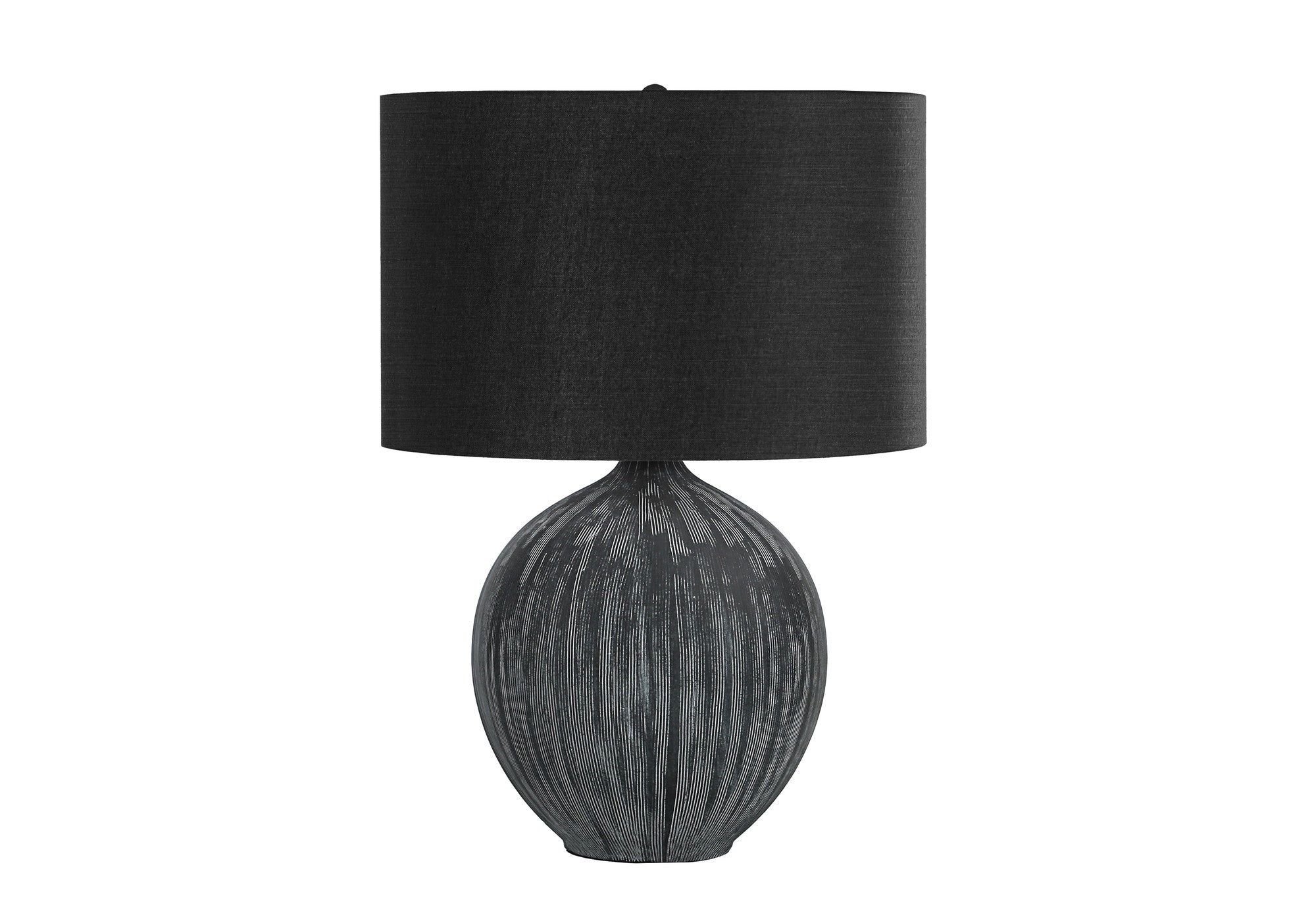 23" Black Ceramic Round Table Lamp With Black Drum Shade - Lighting