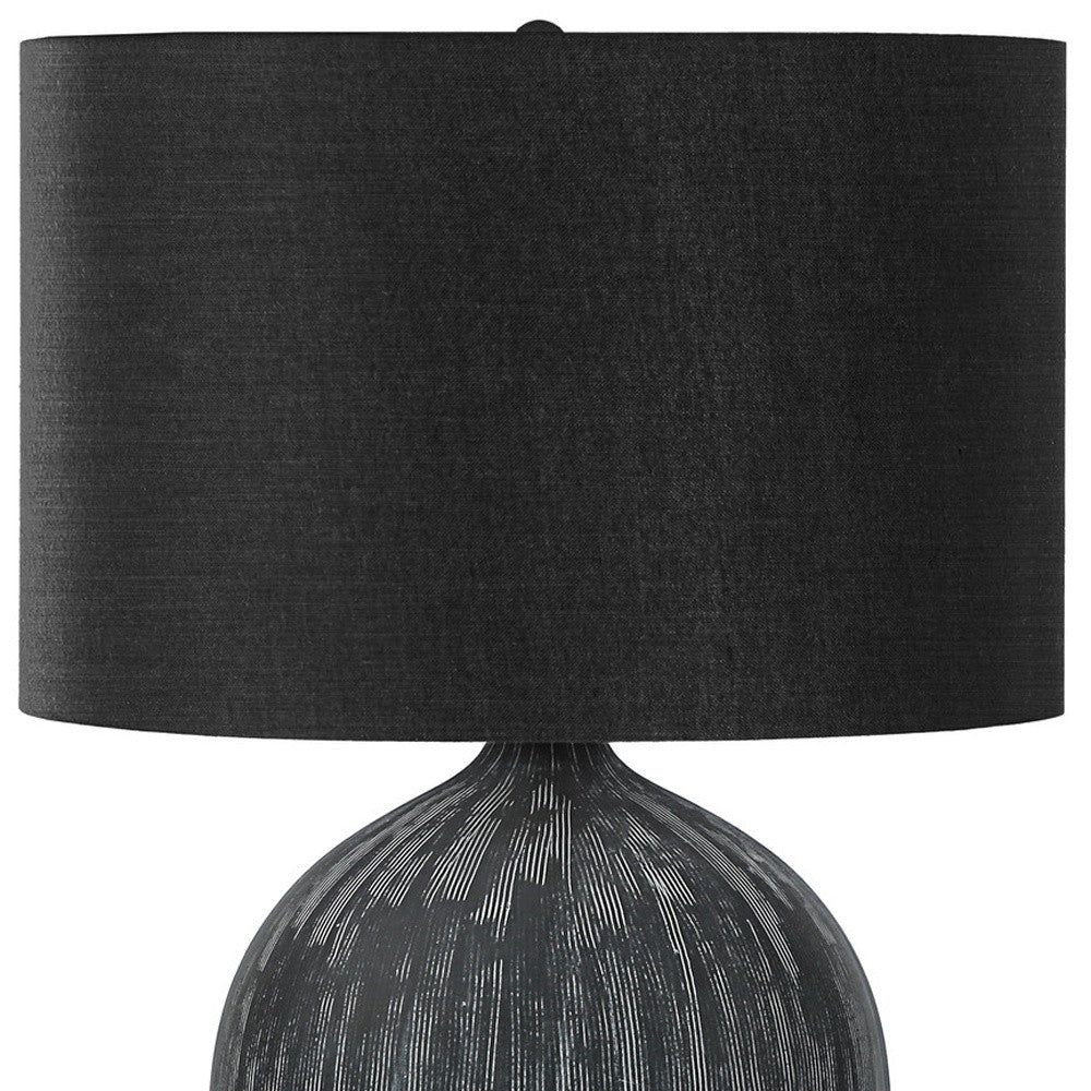 23" Black Ceramic Round Table Lamp With Black Drum Shade - Lighting