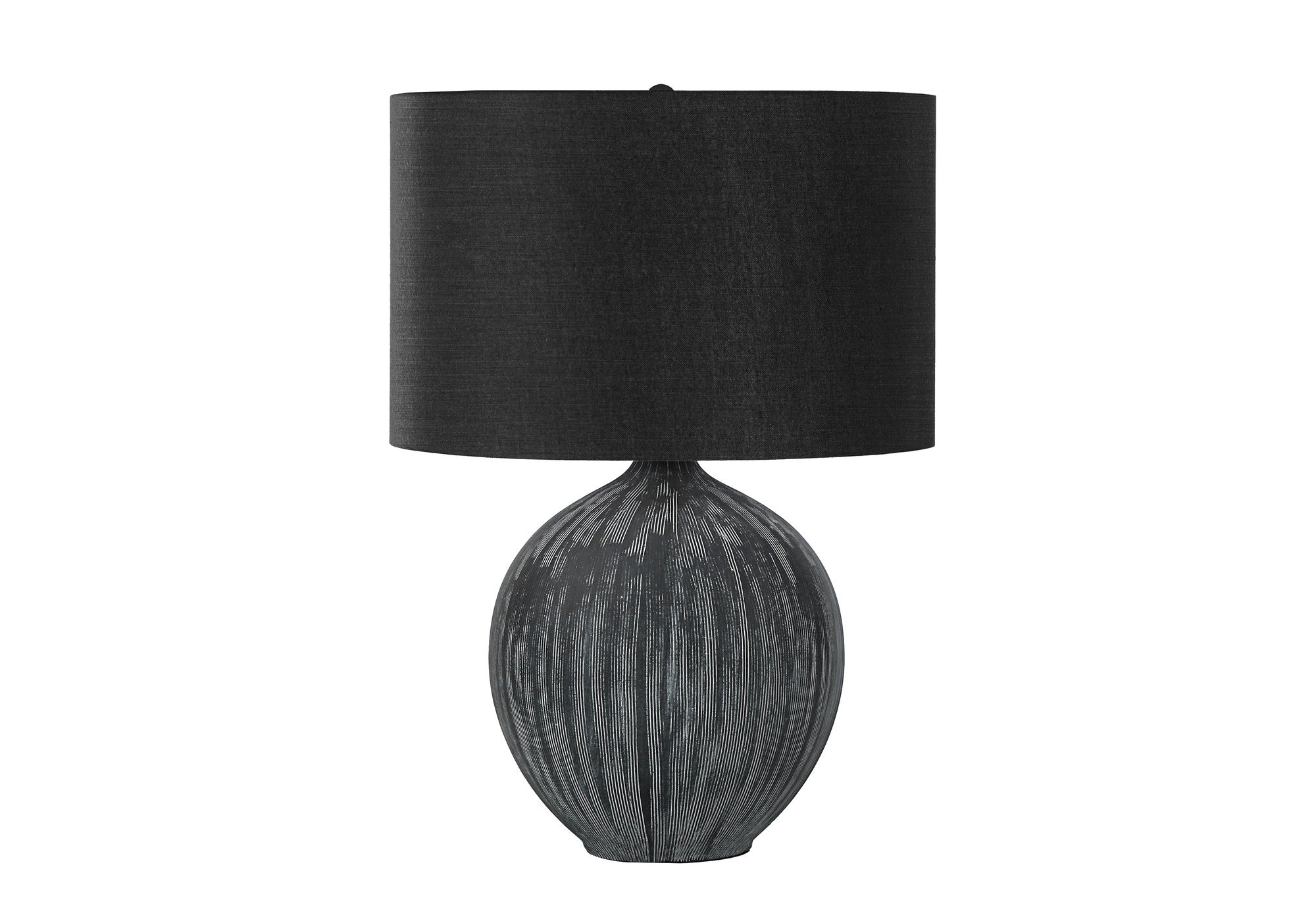 23" Black Ceramic Round Table Lamp With Black Drum Shade - Lighting