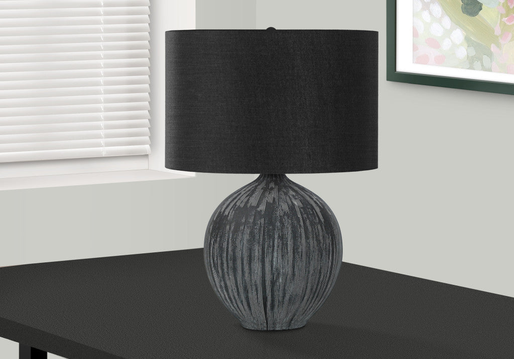 23" Black Ceramic Round Table Lamp With Black Drum Shade - Lighting