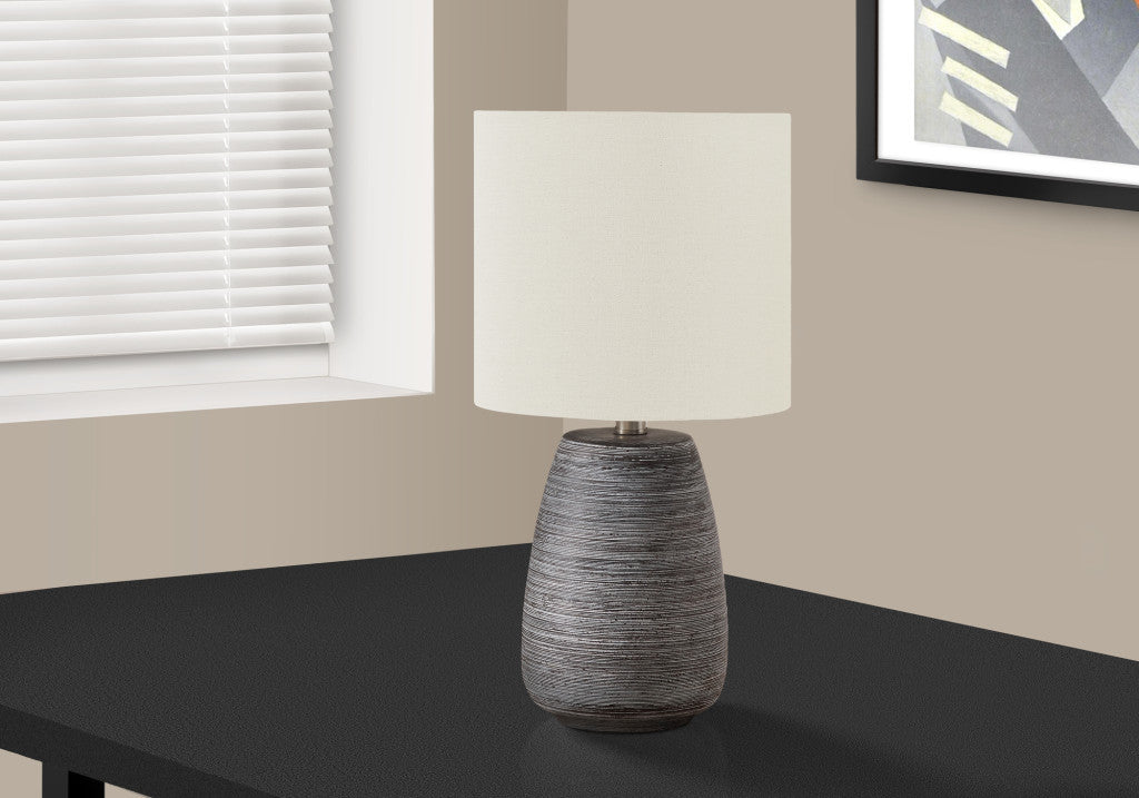 19" Gray Ceramic Round Table Lamp With Ivory Drum Shade - Lighting