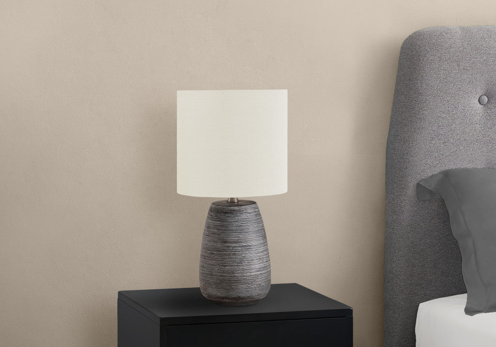 19" Gray Ceramic Round Table Lamp With Ivory Drum Shade - Lighting