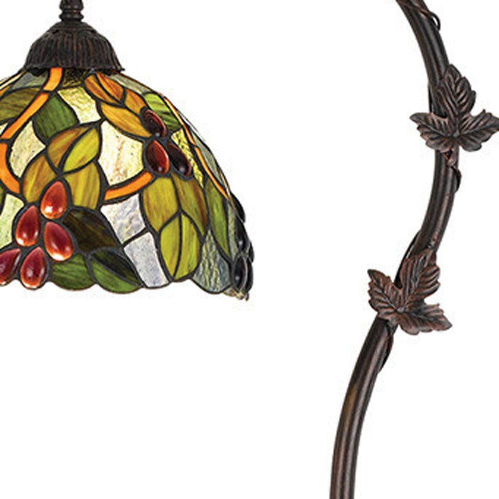 61" Bronze Floor Lamp With Green And Yellow Glass Dome Shade - Lighting