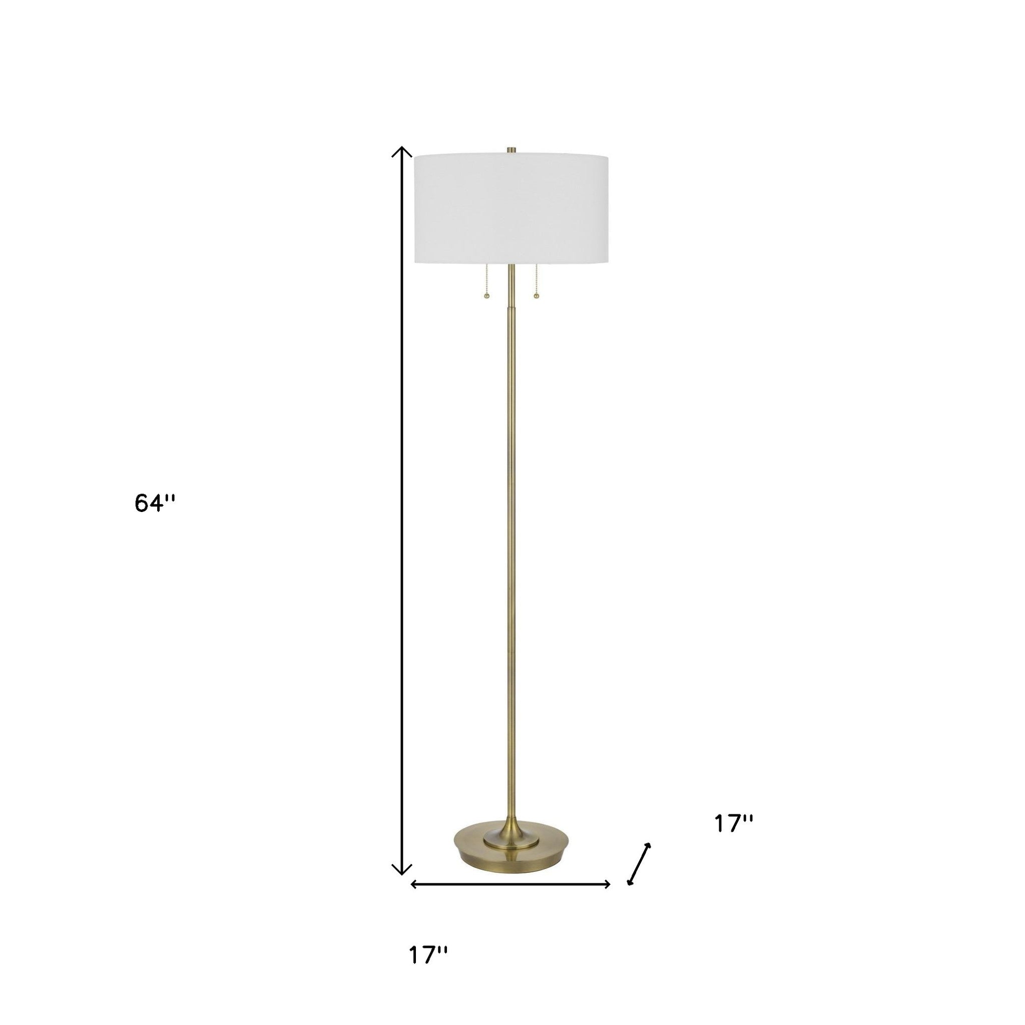 64" Brass Two Light Traditional Shaped Floor Lamp With White Rectangular Shade - Lighting