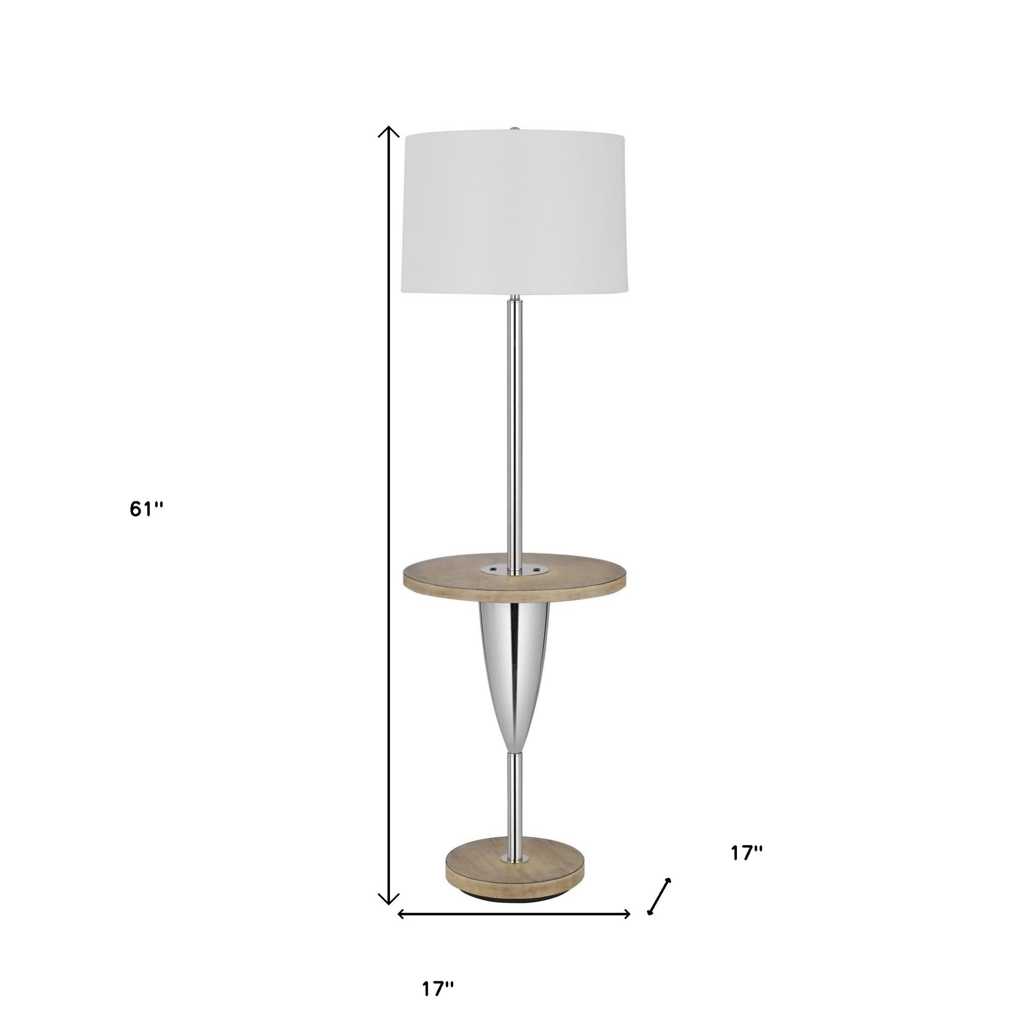 61" Chrome Tray Table Floor Lamp With White Square Shade - Lighting