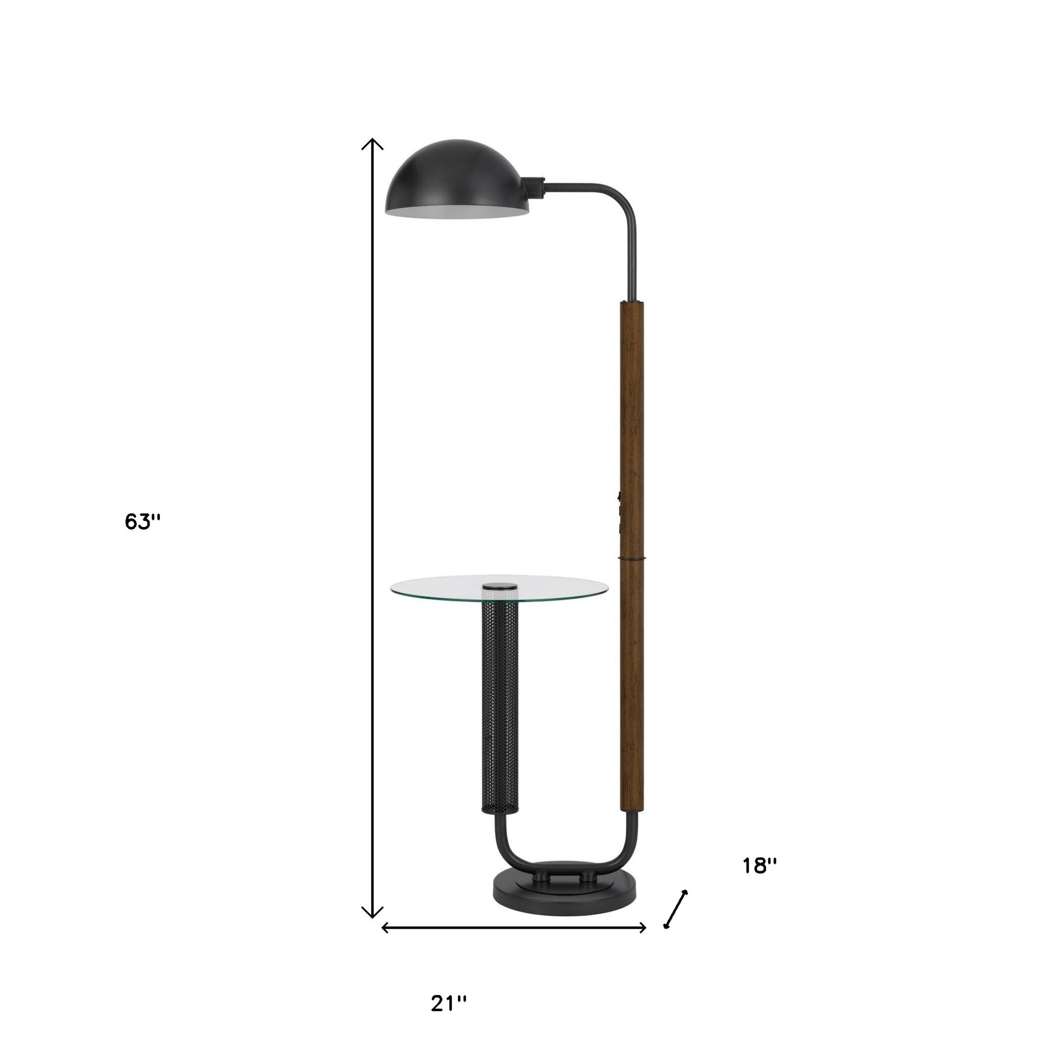 63" Brown Tray Table Floor Lamp With Bronze Transparent Glass Dome Shade - Lighting