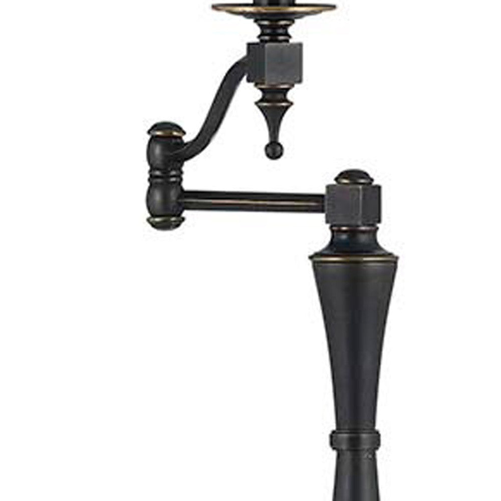 61" Bronze Swing Arm Floor Lamp With Brown Square Shade - Lighting