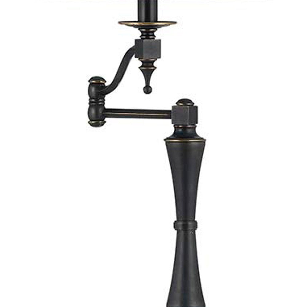 61" Bronze Swing Arm Floor Lamp With Brown Square Shade - Lighting