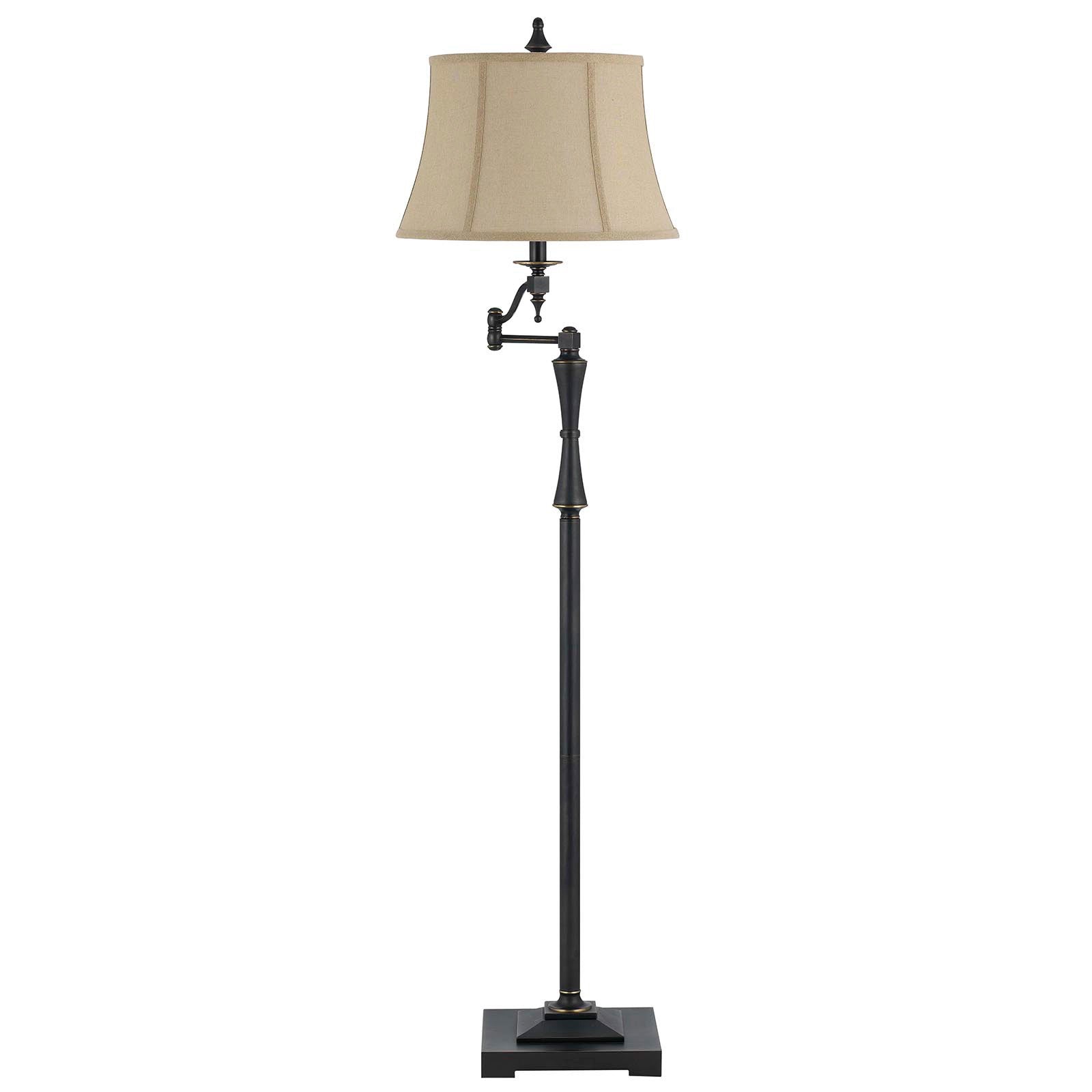61" Bronze Swing Arm Floor Lamp With Brown Square Shade - Lighting